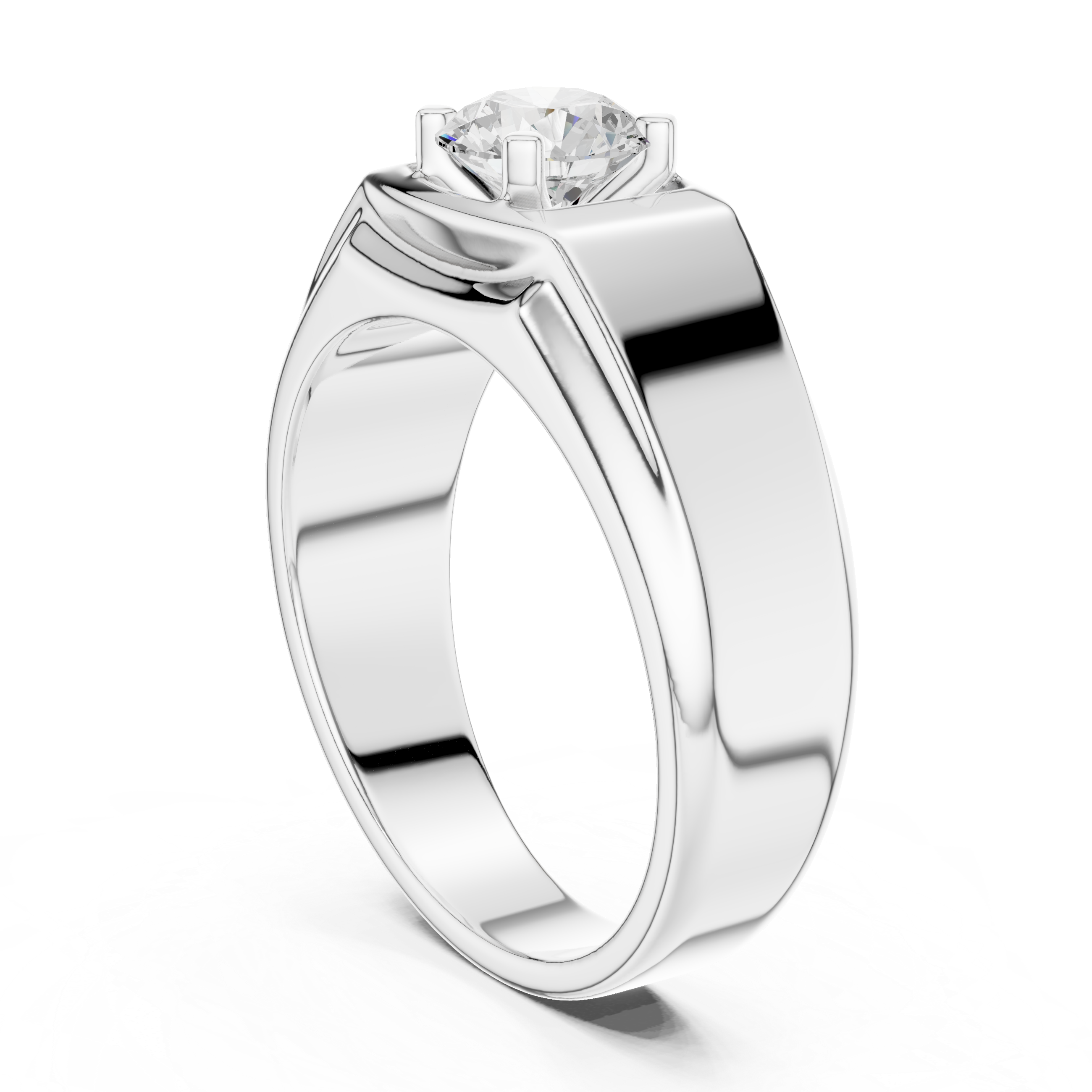 Men’s Solitaire Diamond Signet Ring – Classic Round Diamond Statement Ring