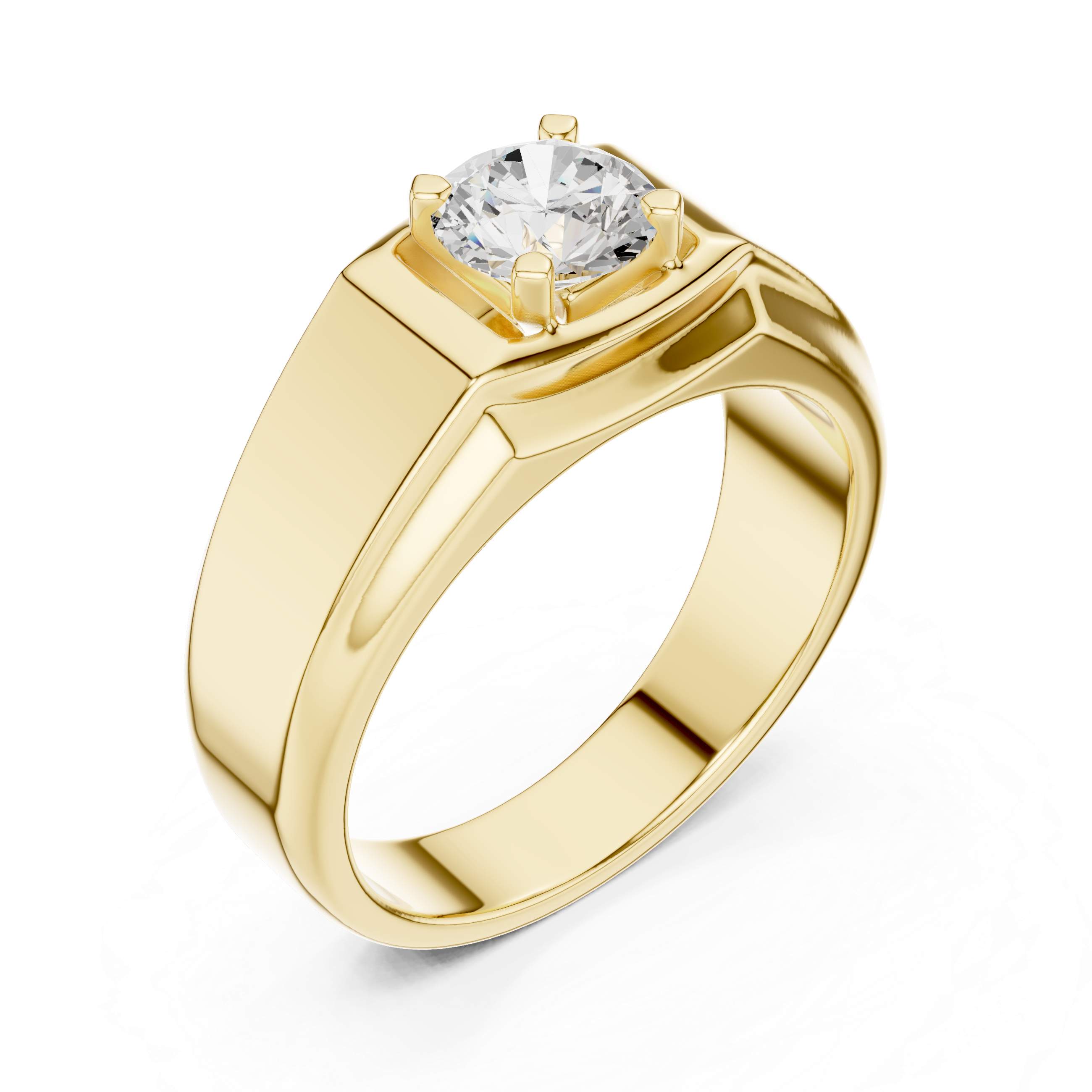 Men’s Solitaire Diamond Signet Ring – Classic Round Diamond Statement Ring