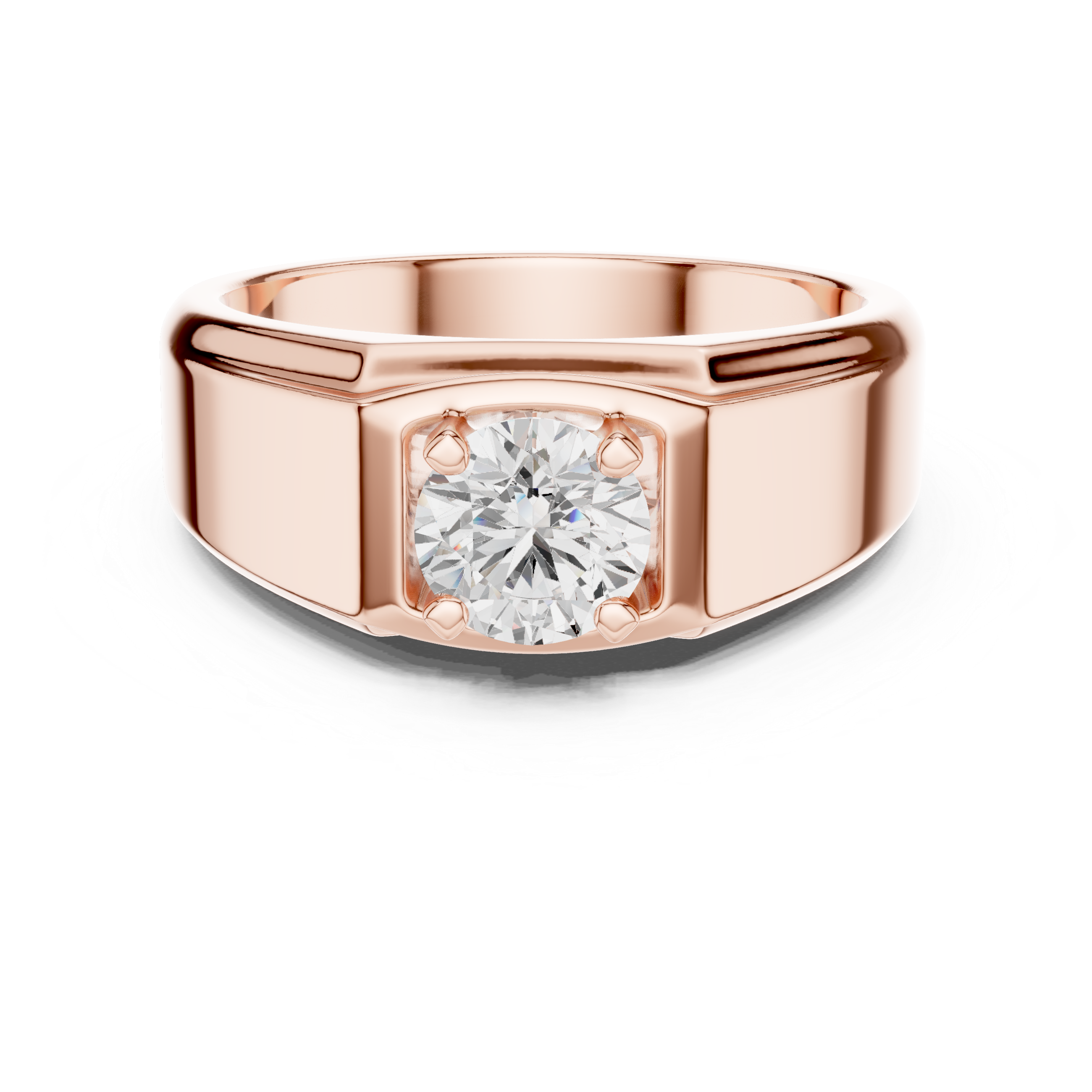 Men’s Solitaire Diamond Signet Ring – Classic Round Diamond Statement Ring