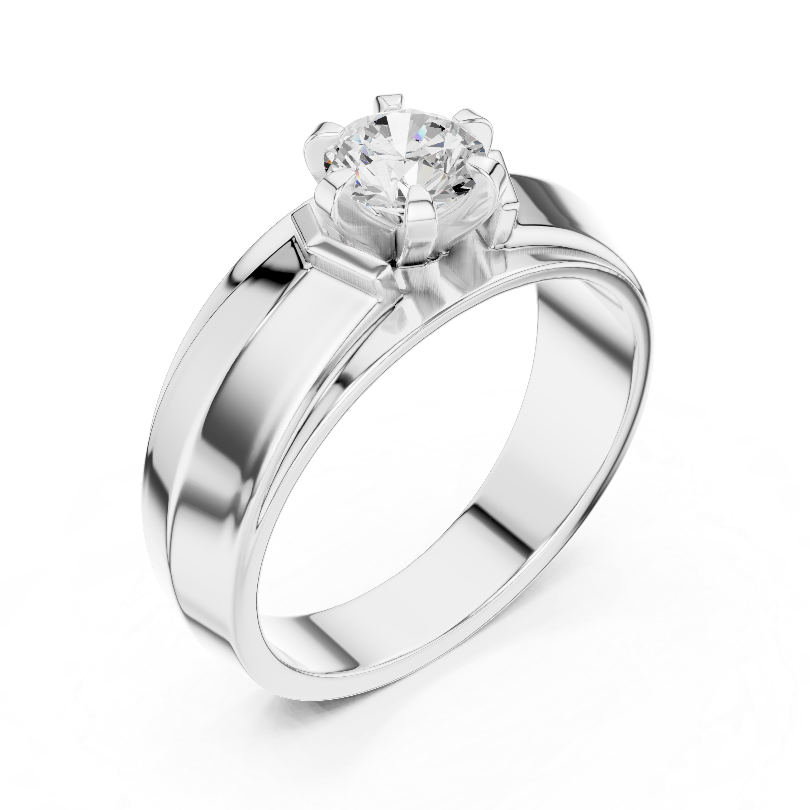 Men’s Six-Prong Solitaire Diamond Ring – Classic Wide Band Engagement Ring