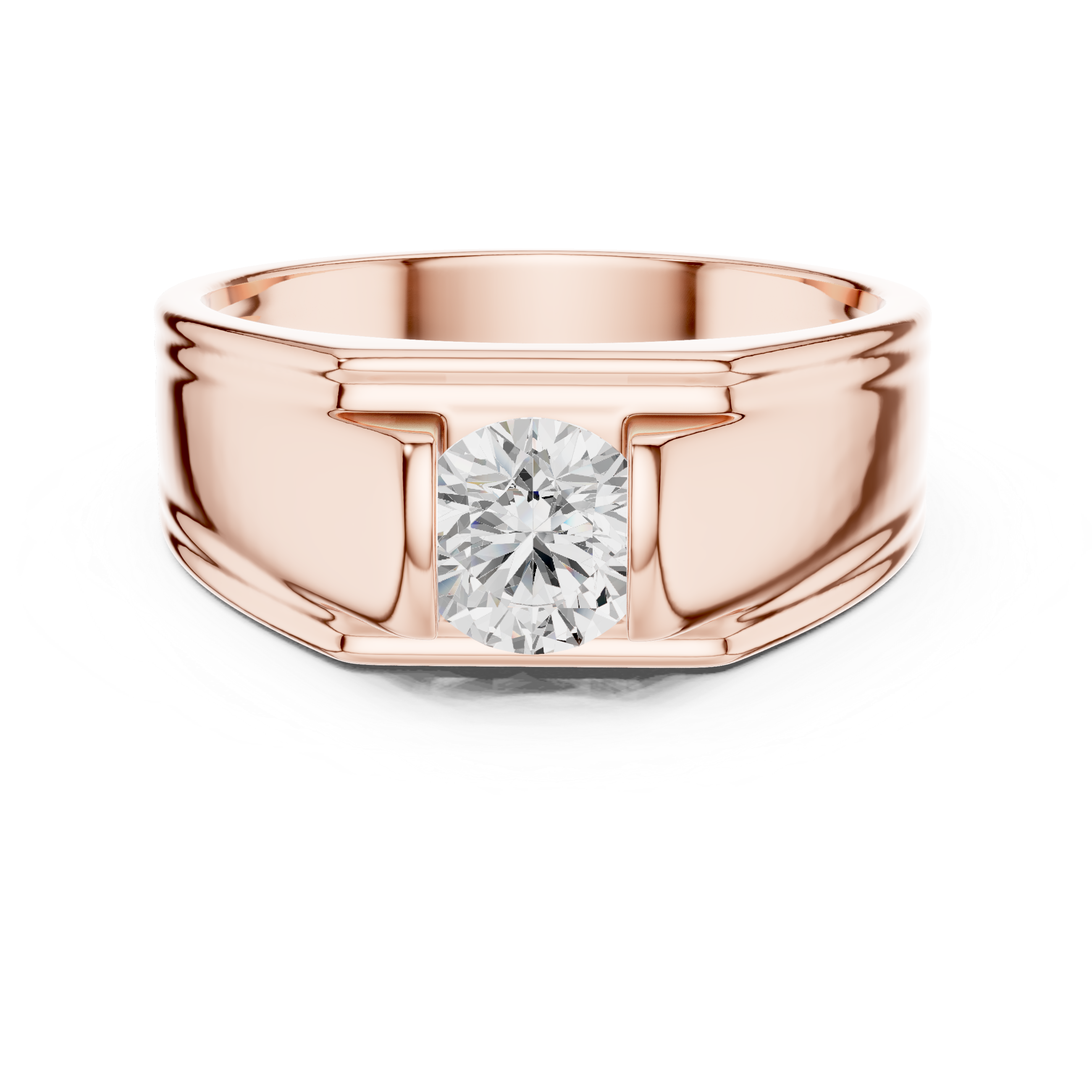 Men’s Two-Tone Solitaire Diamond Ring – Modern Channel Set Gold Signet Band