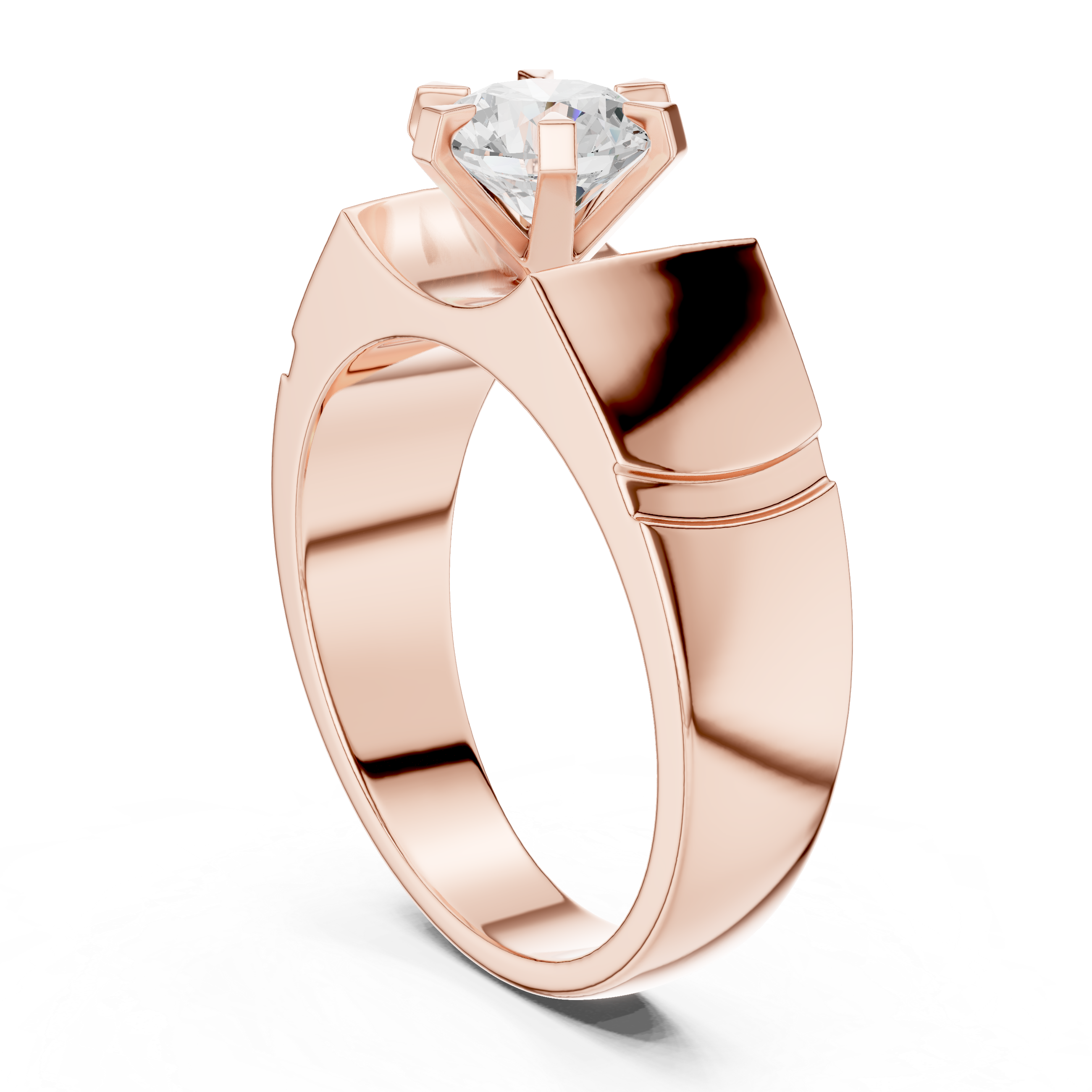 Men’s 1.50 CT Solitaire Diamond Ring – Textured Signet Style Engagement Band