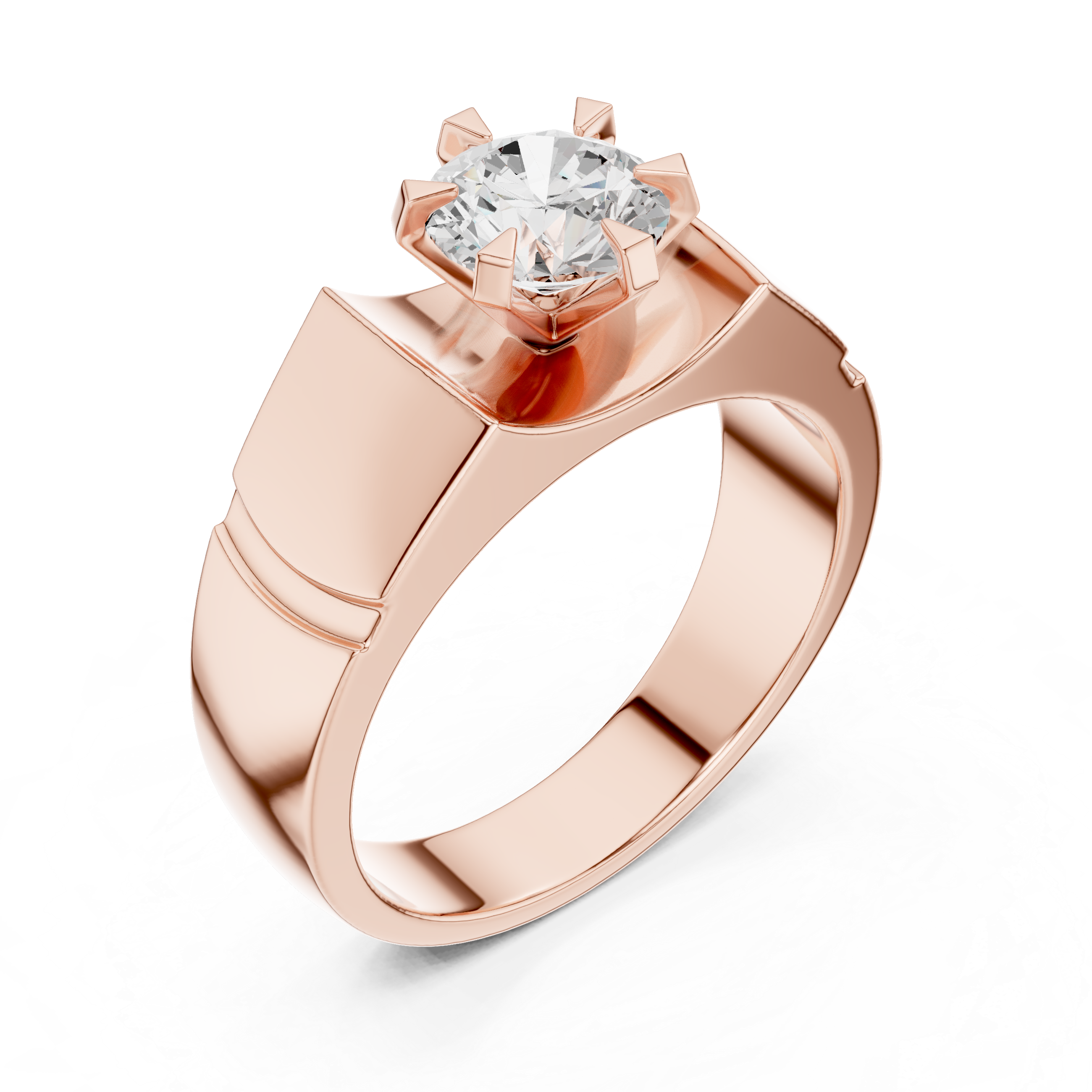 Men’s 1.50 CT Solitaire Diamond Ring – Textured Signet Style Engagement Band