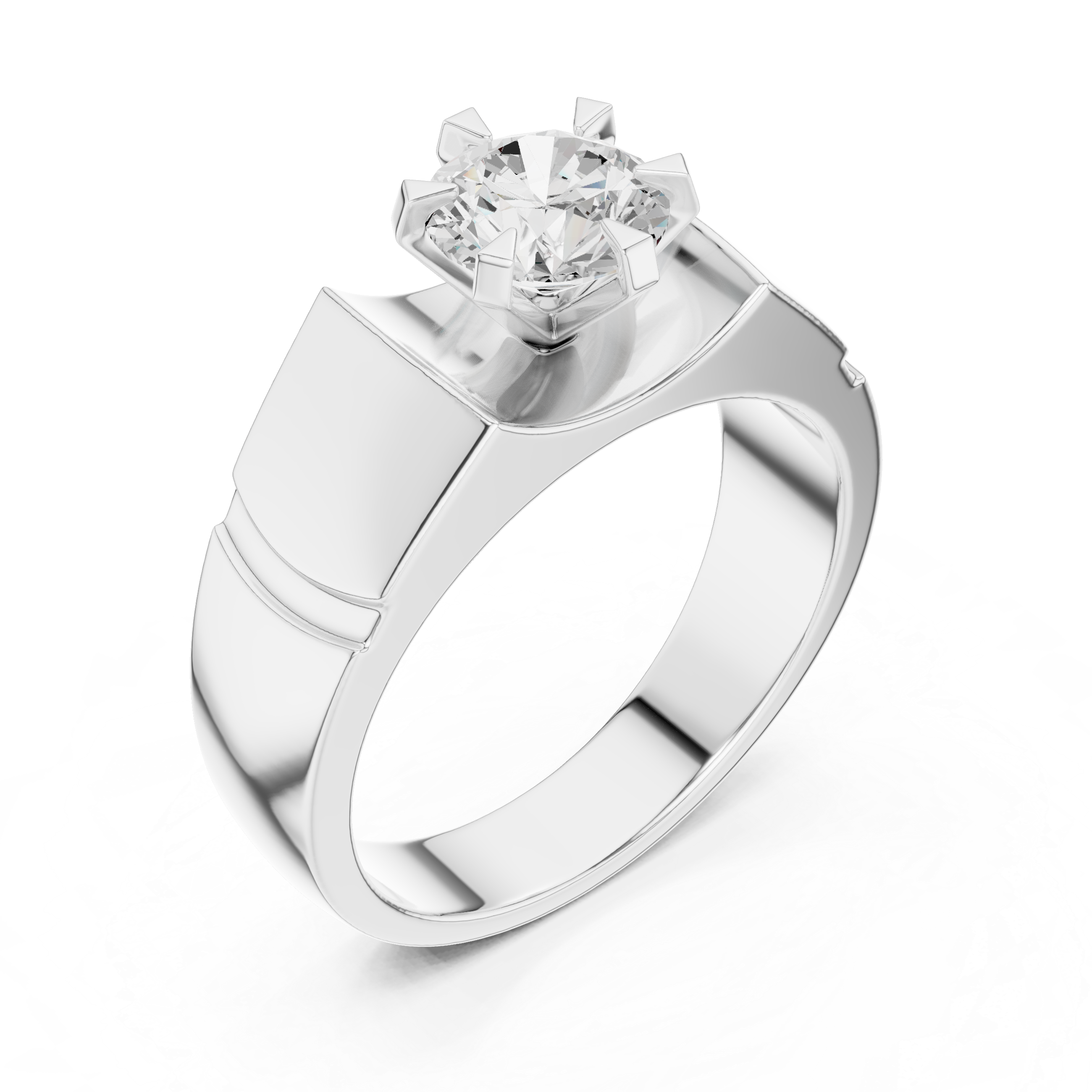 Men’s 1.50 CT Solitaire Diamond Ring – Textured Signet Style Engagement Band