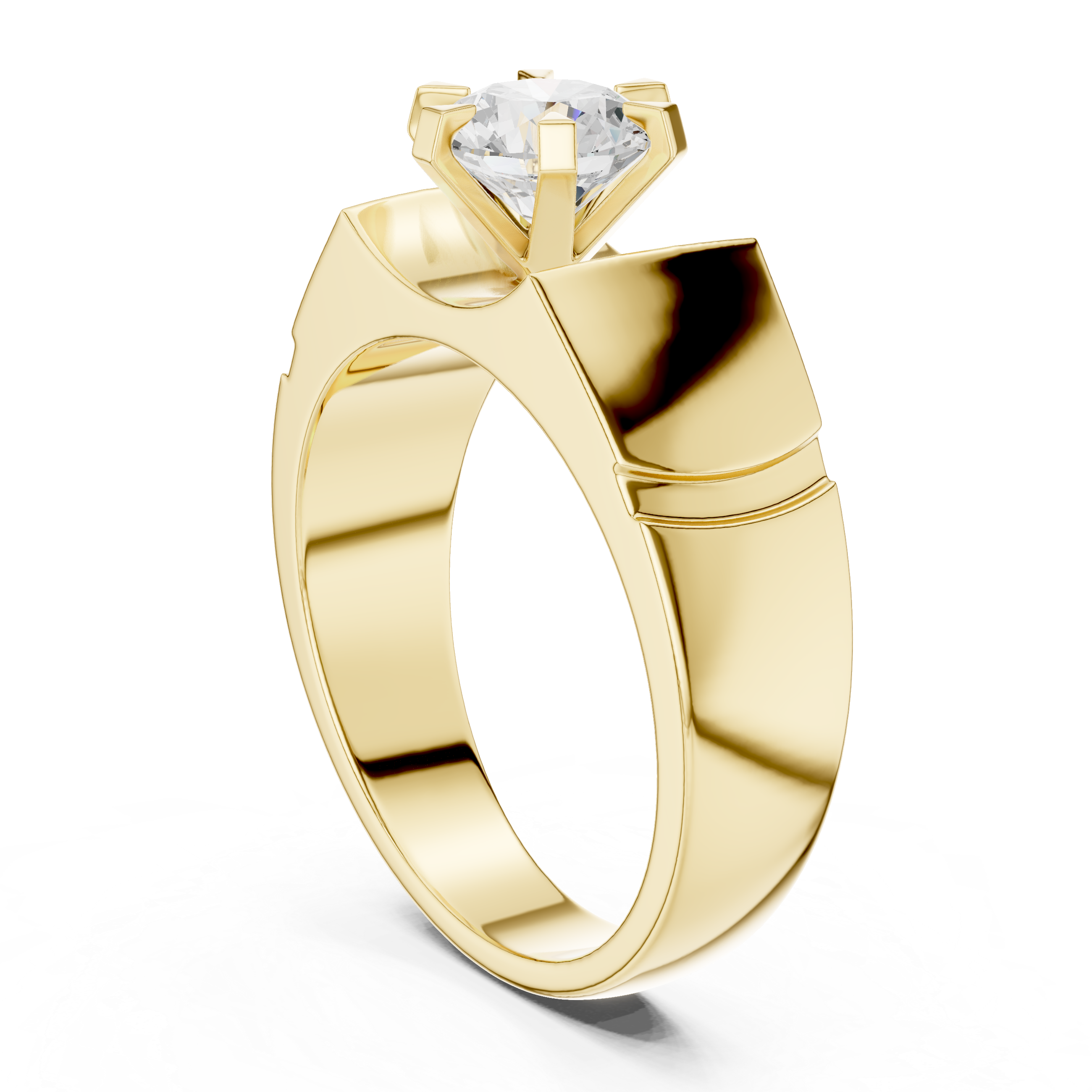 Men’s 1.50 CT Solitaire Diamond Ring – Textured Signet Style Engagement Band