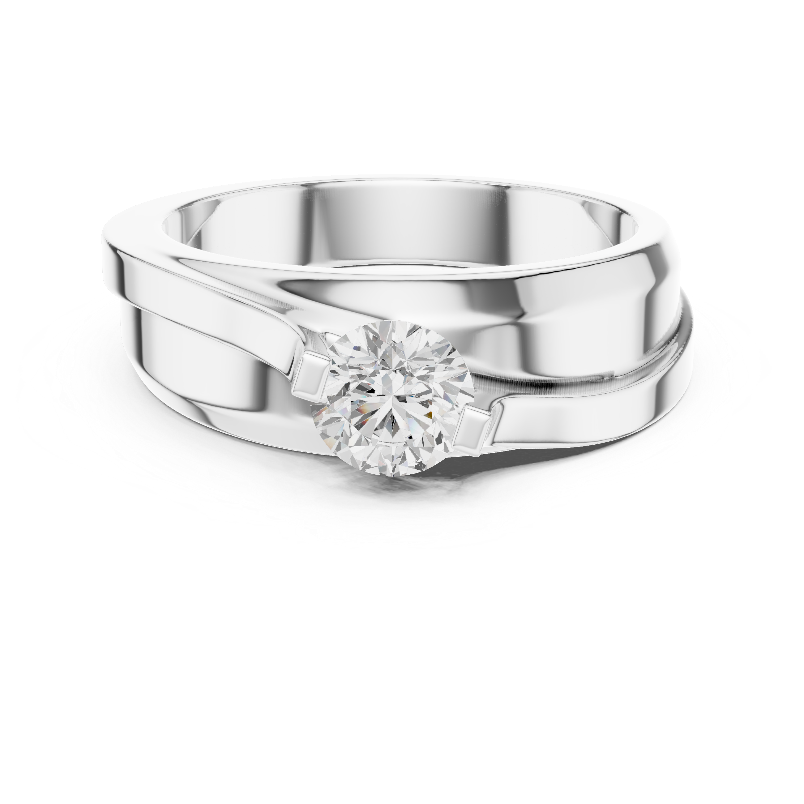 Men’s Two-Tone Solitaire Diamond Ring – Modern Crossover Band with 0.75 CT Center Stone