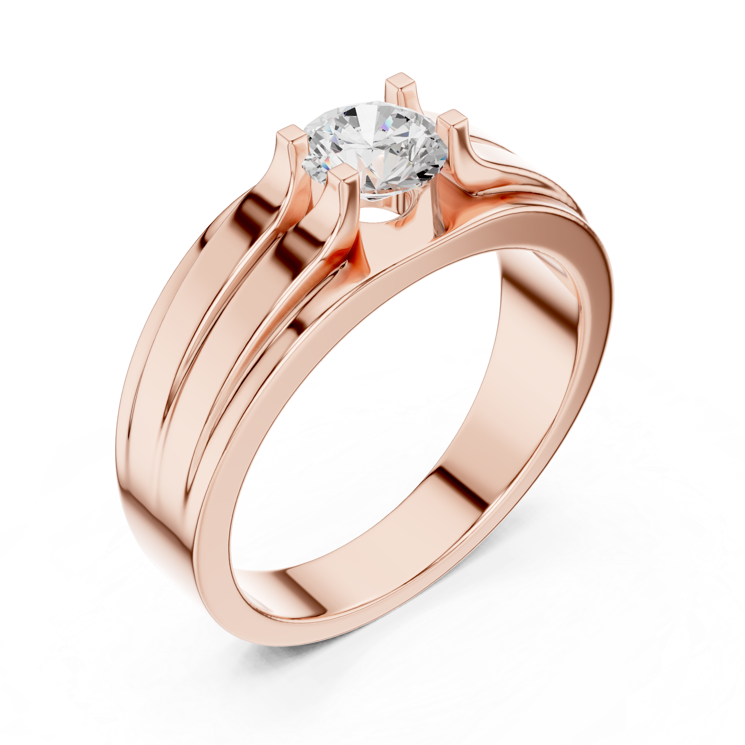 Men’s Two-Tone Solitaire Diamond Ring – 0.75 CT Modern Parallel Band Design