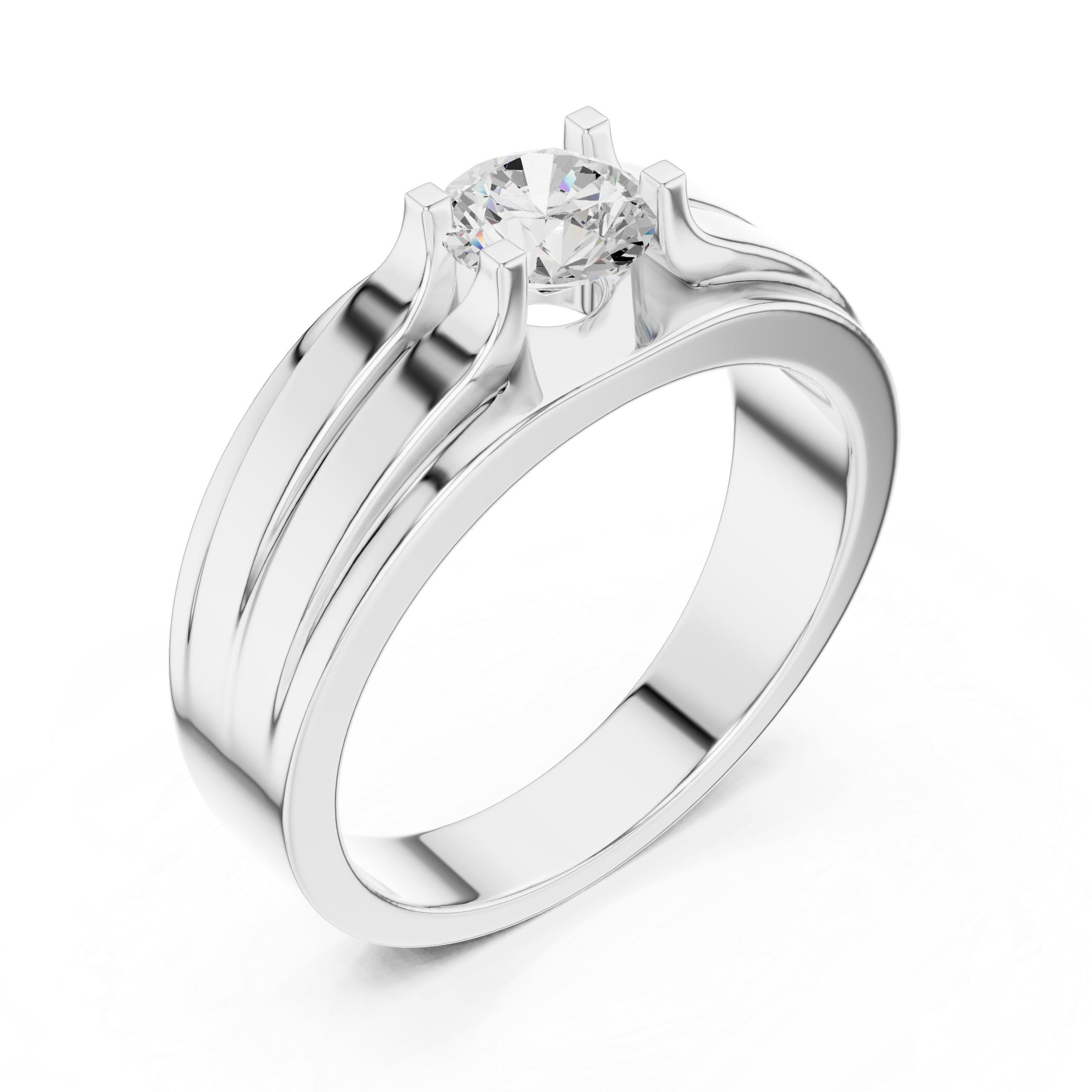 Men’s Two-Tone Solitaire Diamond Ring – 0.75 CT Modern Parallel Band Design