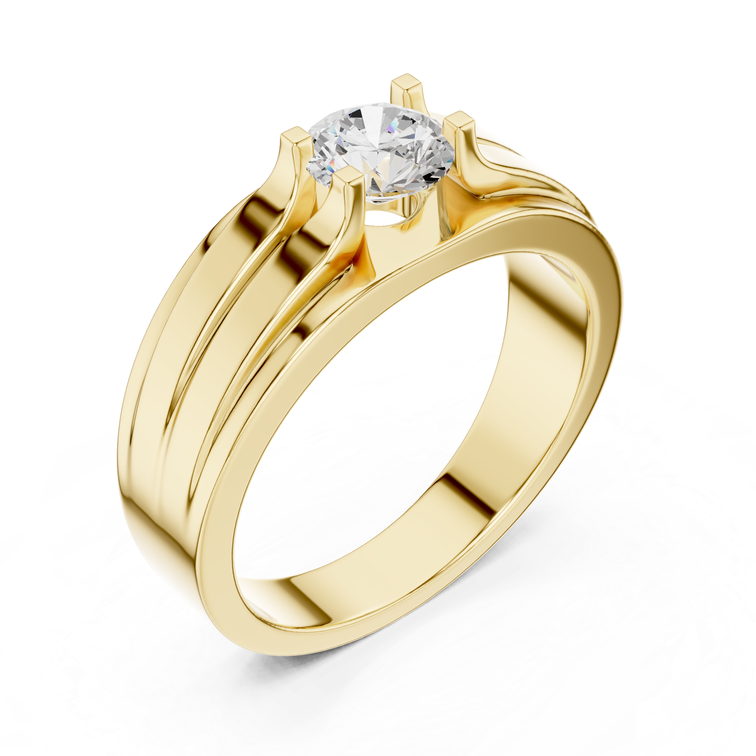 Men’s Two-Tone Solitaire Diamond Ring – 0.75 CT Modern Parallel Band Design