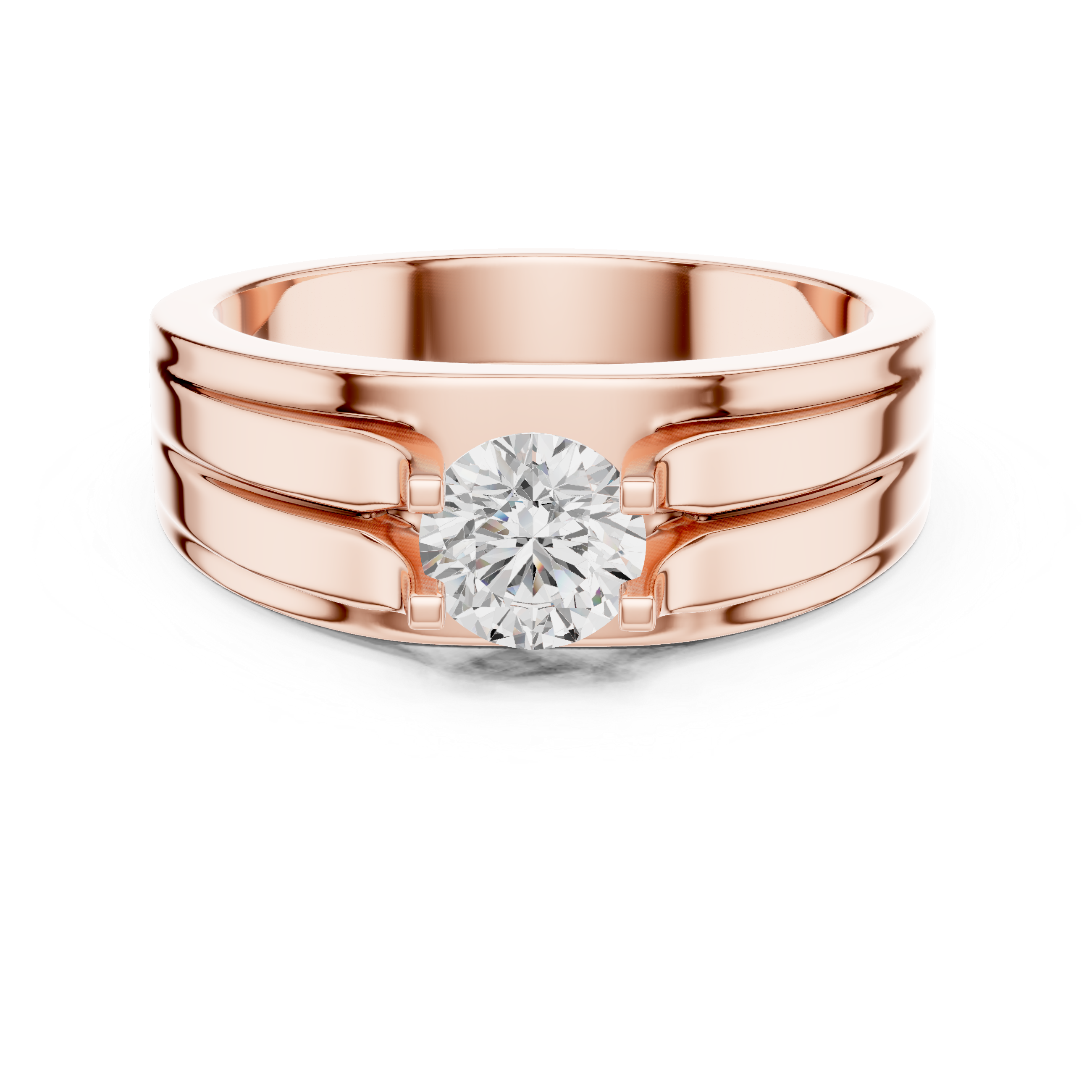 Men’s Two-Tone Solitaire Diamond Ring – 0.75 CT Modern Parallel Band Design
