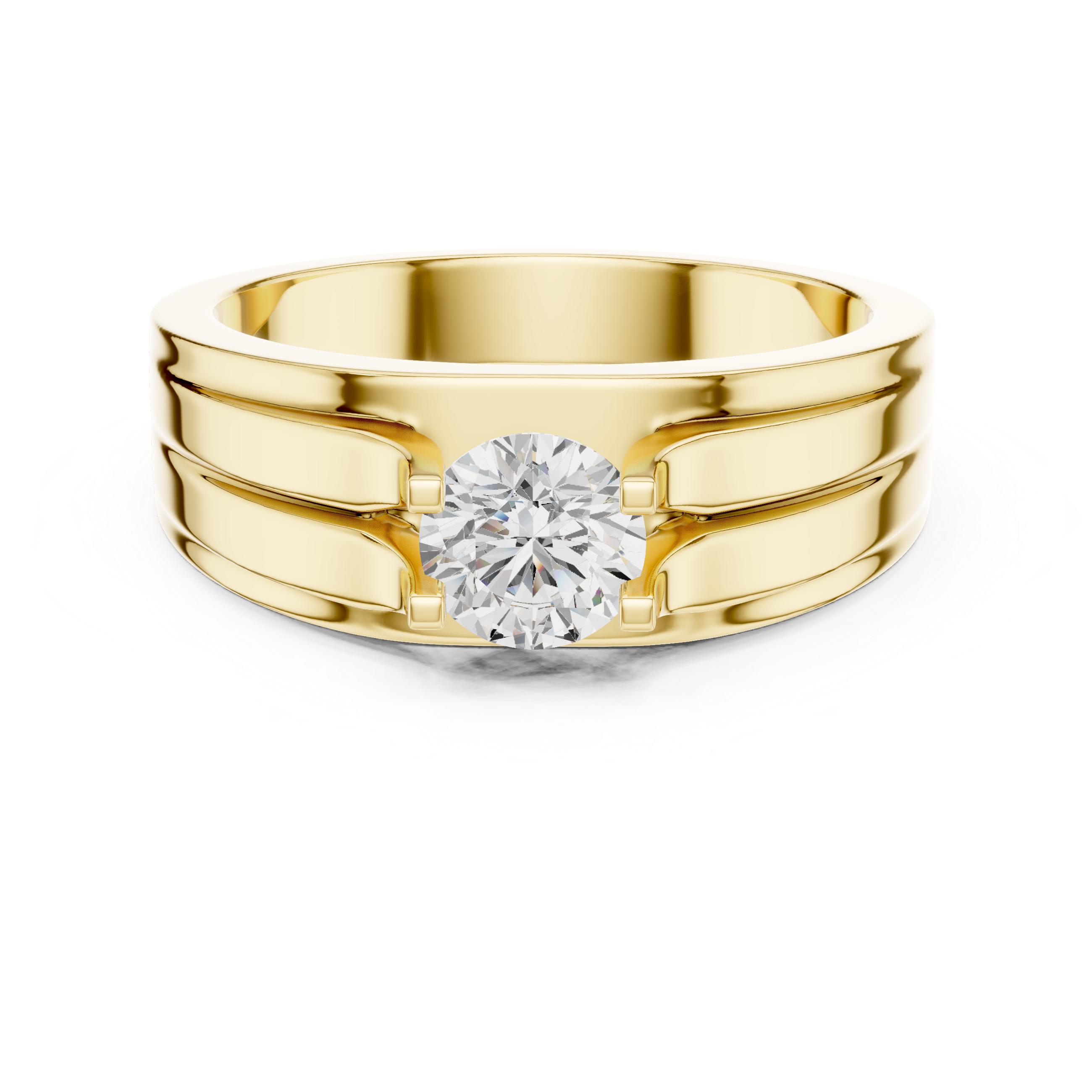 Men’s Two-Tone Solitaire Diamond Ring – 0.75 CT Modern Parallel Band Design
