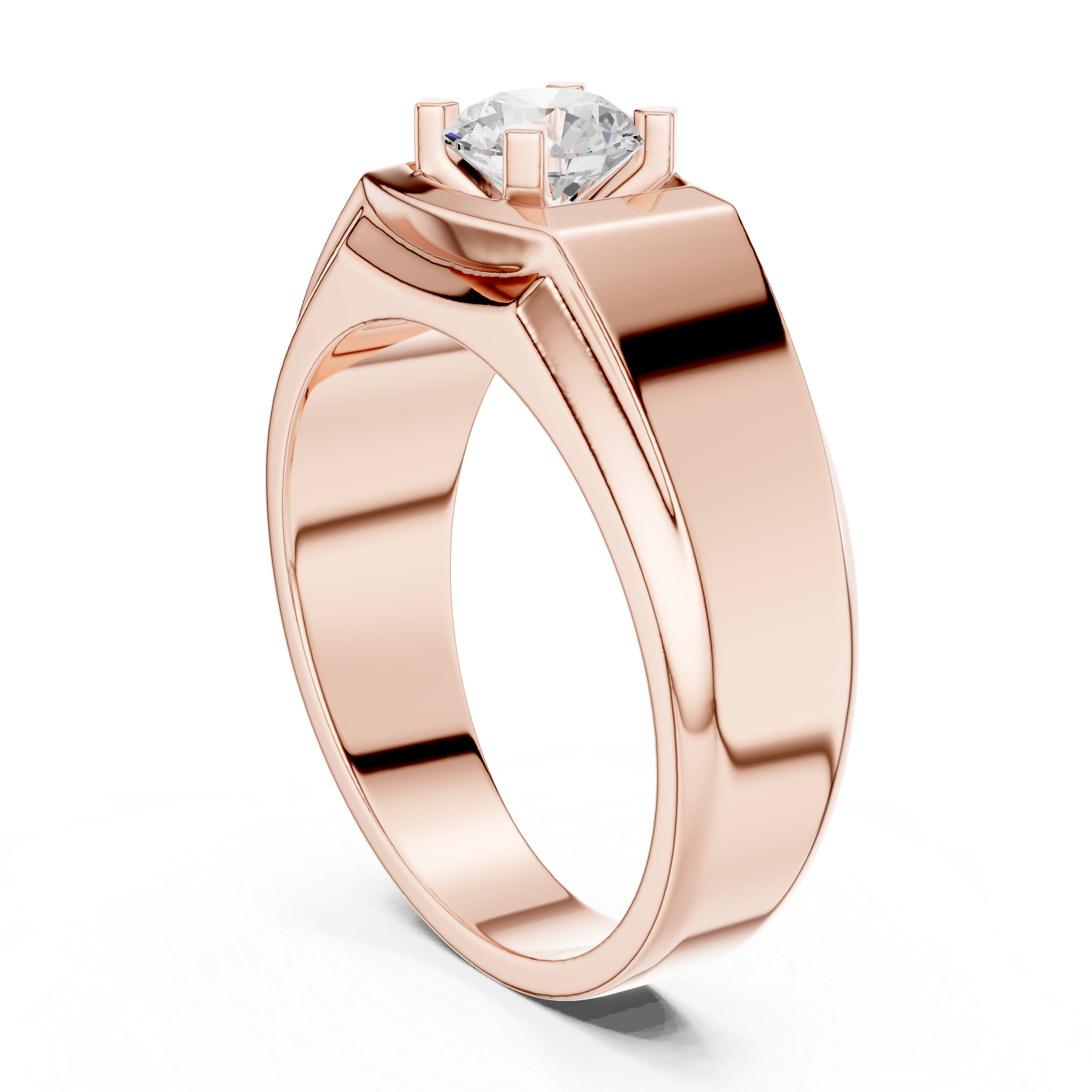 Men’s Solitaire Diamond Ring – Geometric Signet Style Engagement Ring with Brushed Gold Accents