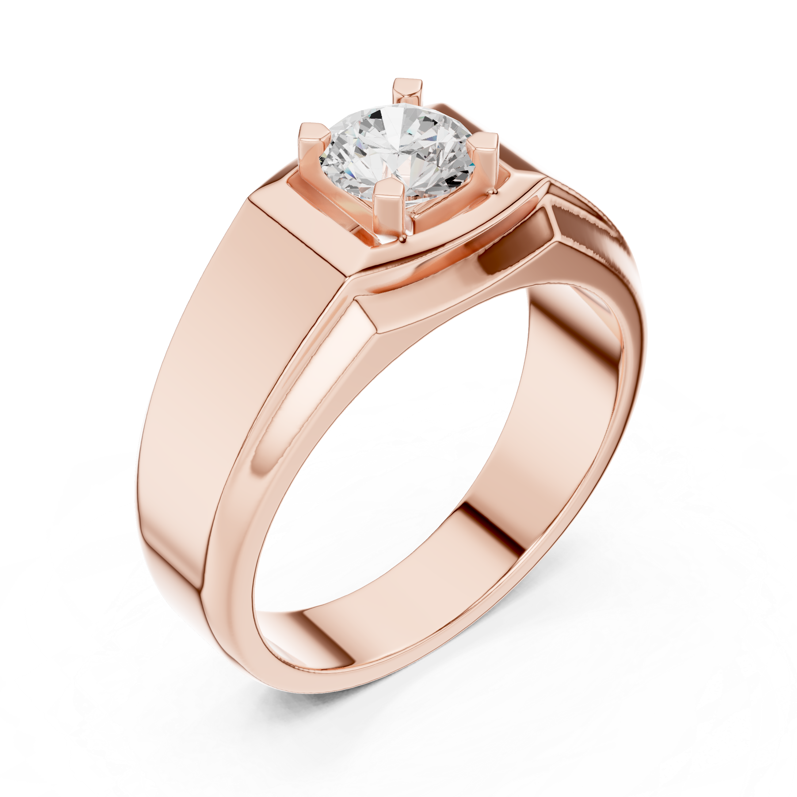 Men’s Solitaire Diamond Ring – Geometric Signet Style Engagement Ring with Brushed Gold Accents