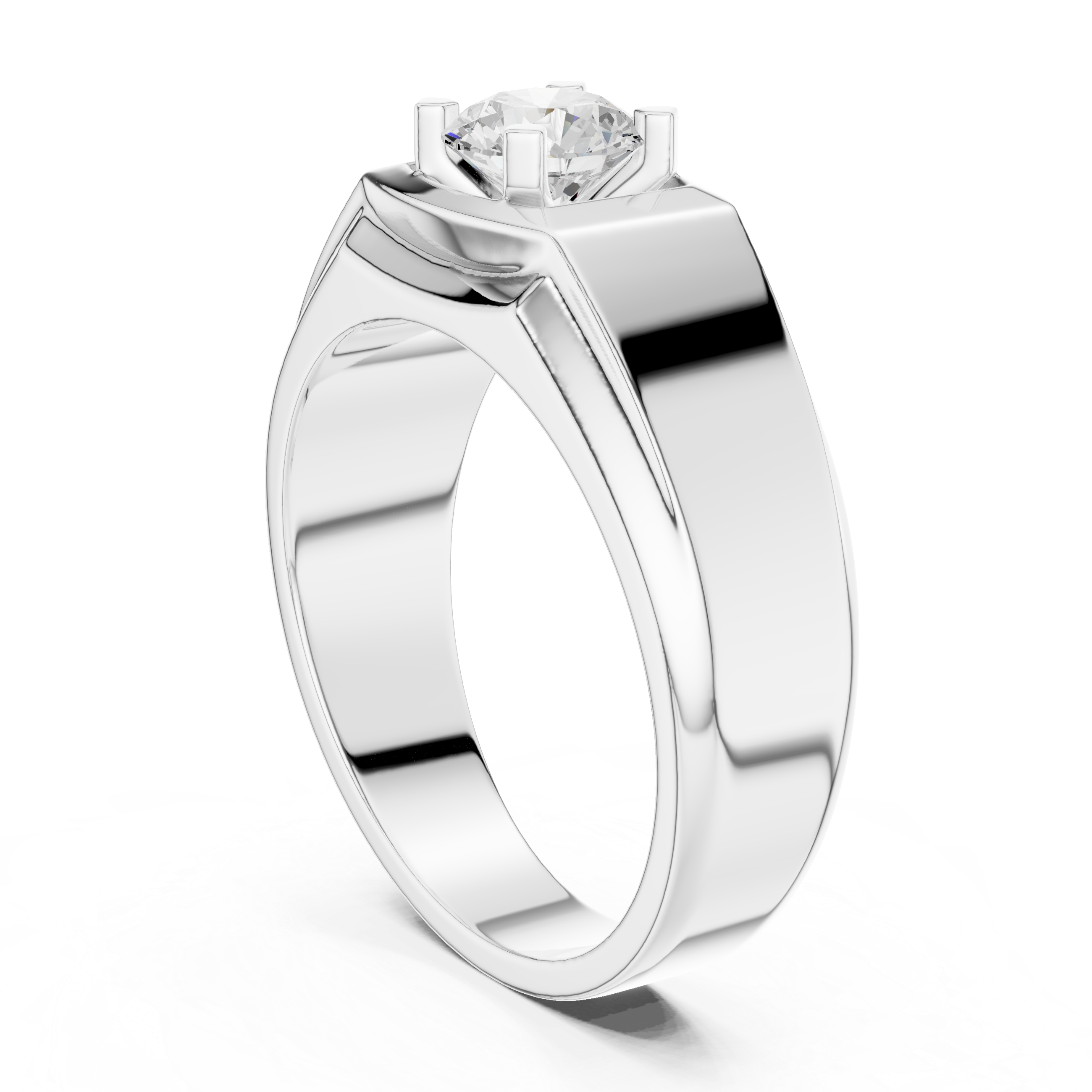 Men’s Solitaire Diamond Ring – Geometric Signet Style Engagement Ring with Brushed Gold Accents