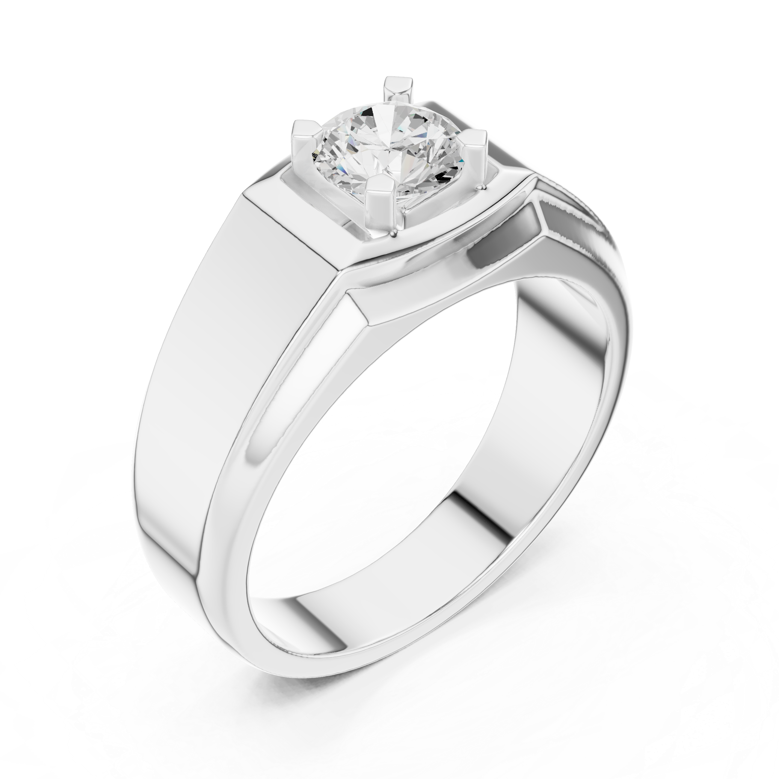 Men’s Solitaire Diamond Ring – Geometric Signet Style Engagement Ring with Brushed Gold Accents