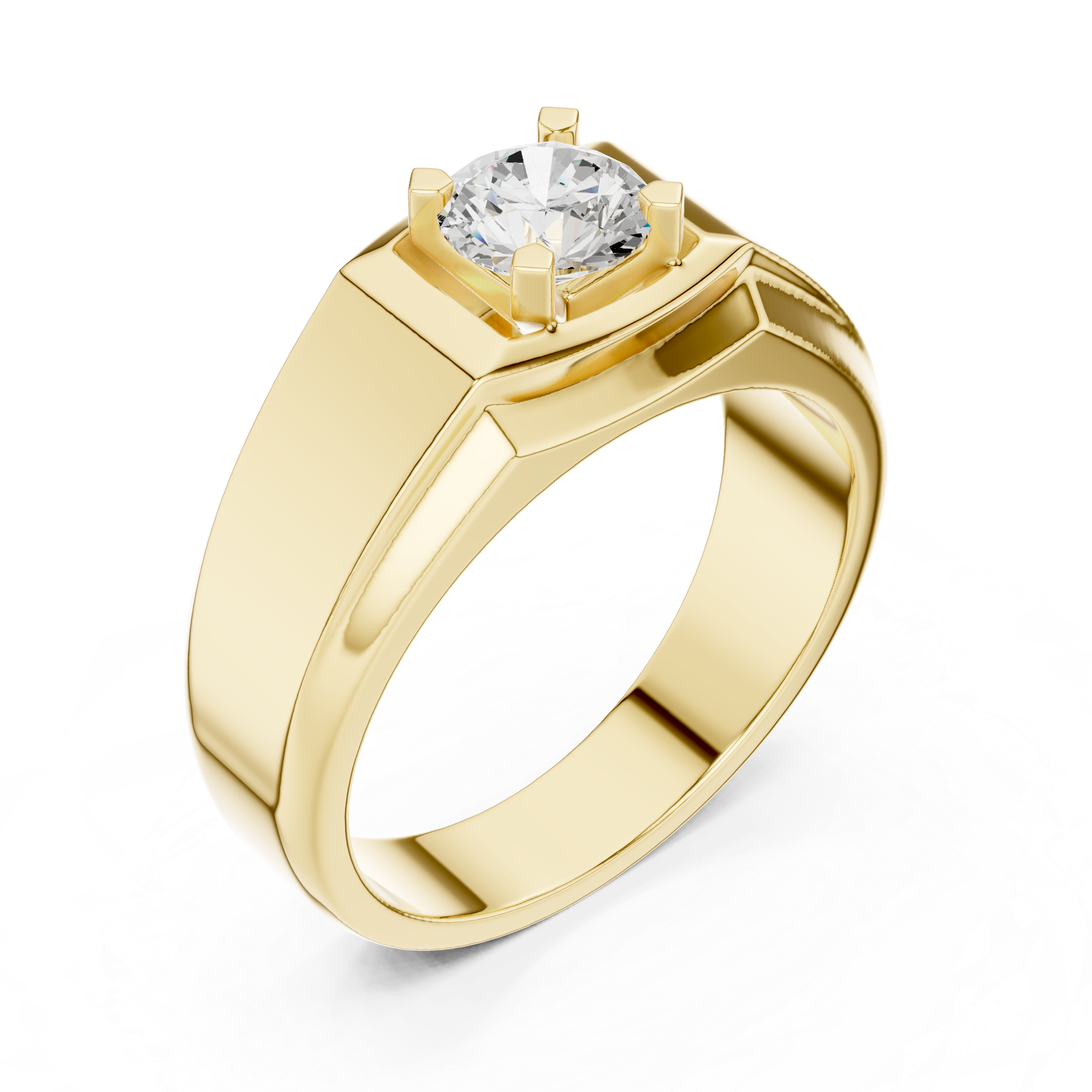 Men’s Solitaire Diamond Ring – Geometric Signet Style Engagement Ring with Brushed Gold Accents