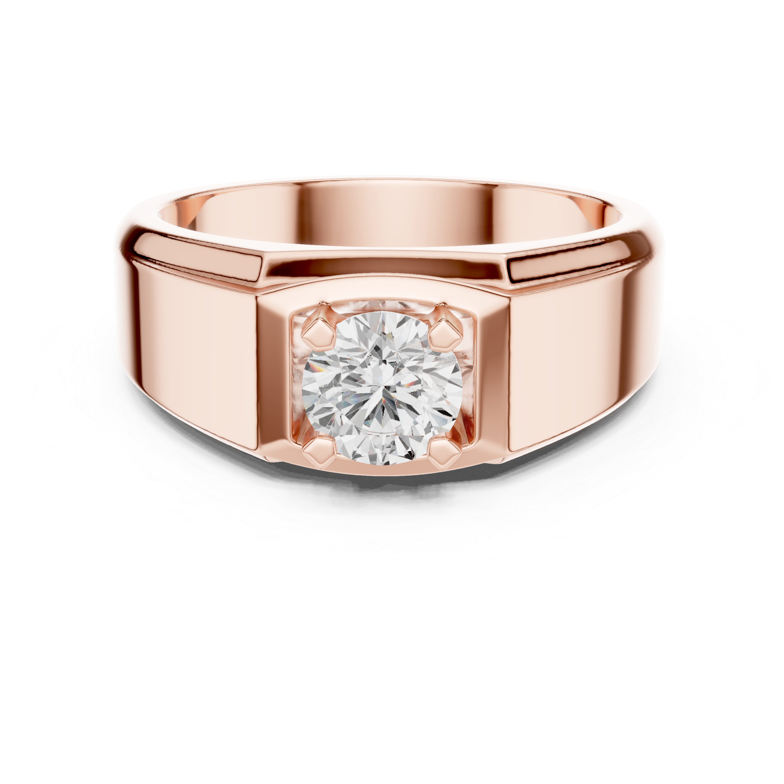 Men’s Solitaire Diamond Ring – Geometric Signet Style Engagement Ring with Brushed Gold Accents