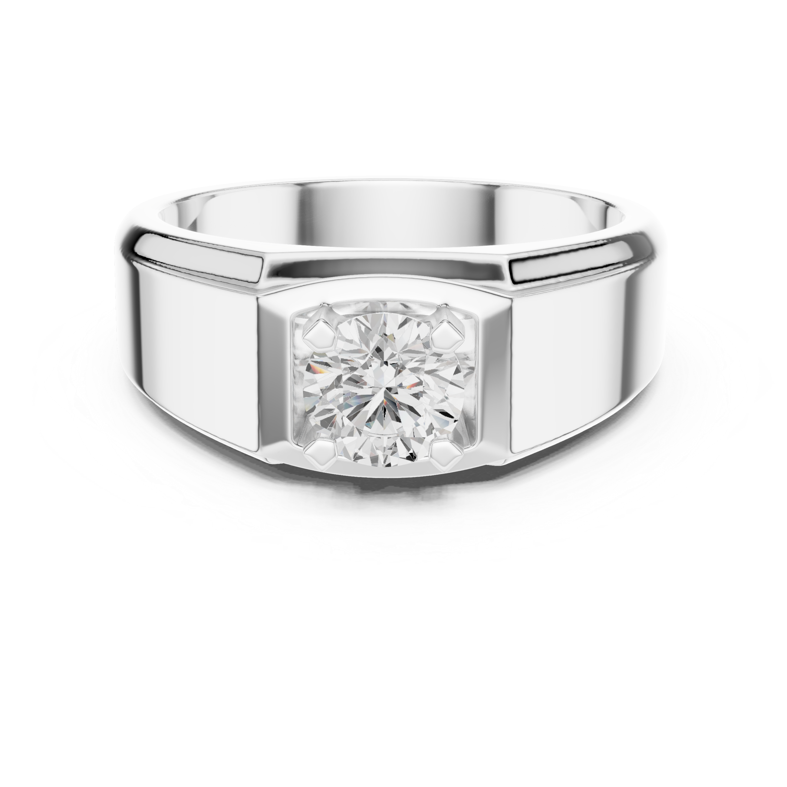 Men’s Solitaire Diamond Ring – Geometric Signet Style Engagement Ring with Brushed Gold Accents