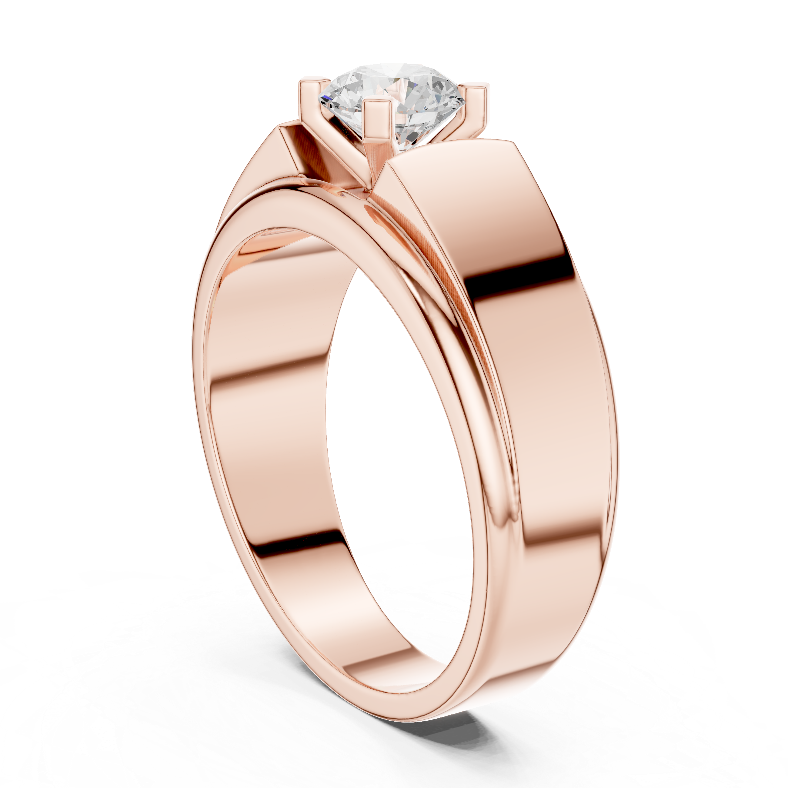 Men’s Solitaire Diamond Ring – Classic Tapered Signet Style Engagement Band with 0.75 CT Round Stone