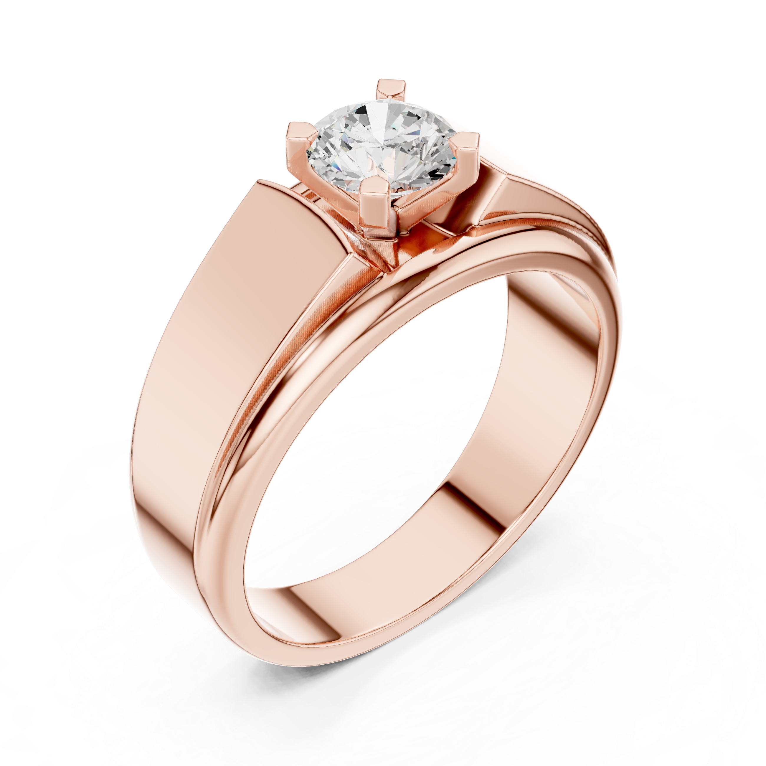 Men’s Solitaire Diamond Ring – Classic Tapered Signet Style Engagement Band with 0.75 CT Round Stone