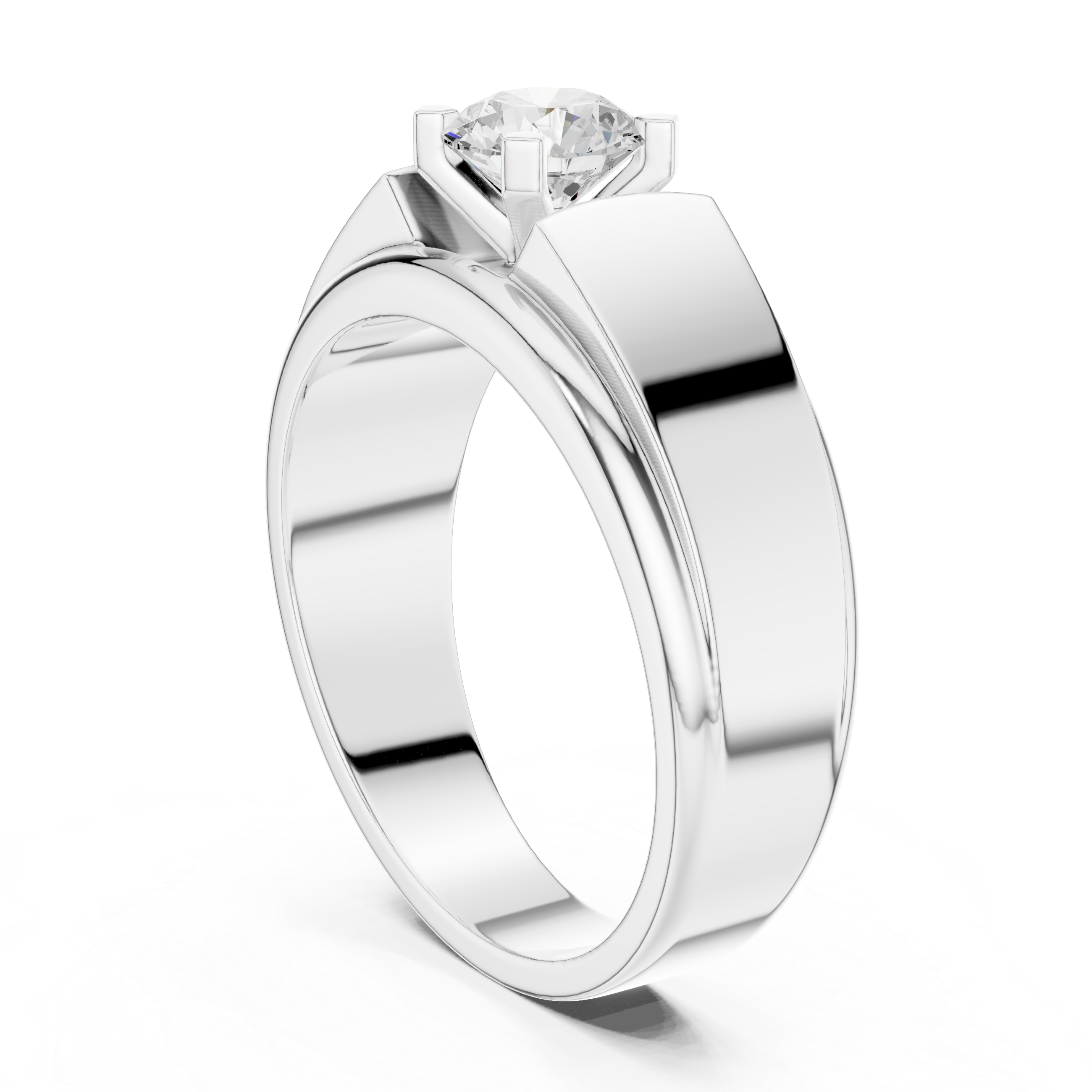 Men’s Solitaire Diamond Ring – Classic Tapered Signet Style Engagement Band with 0.75 CT Round Stone