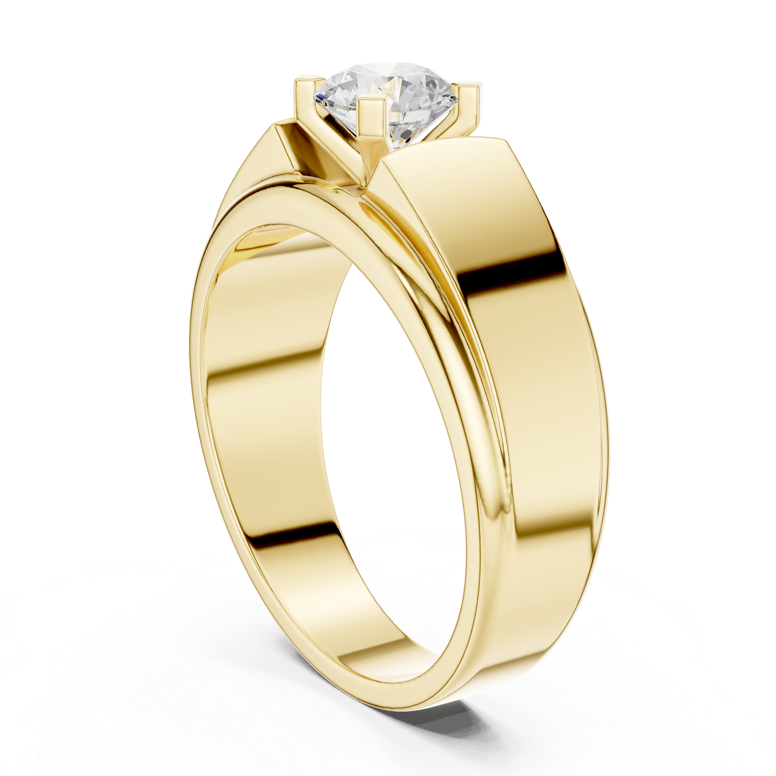 Men’s Solitaire Diamond Ring – Classic Tapered Signet Style Engagement Band with 0.75 CT Round Stone