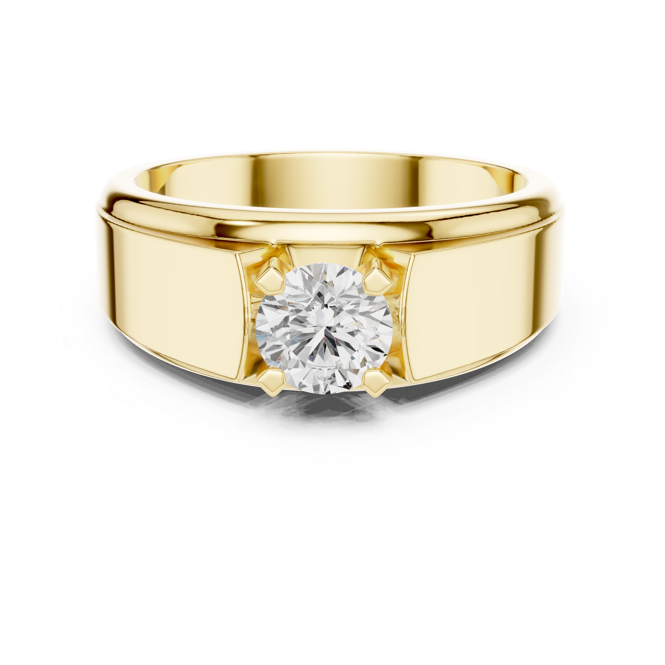 Men’s Solitaire Diamond Ring – Classic Tapered Signet Style Engagement Band with 0.75 CT Round Stone