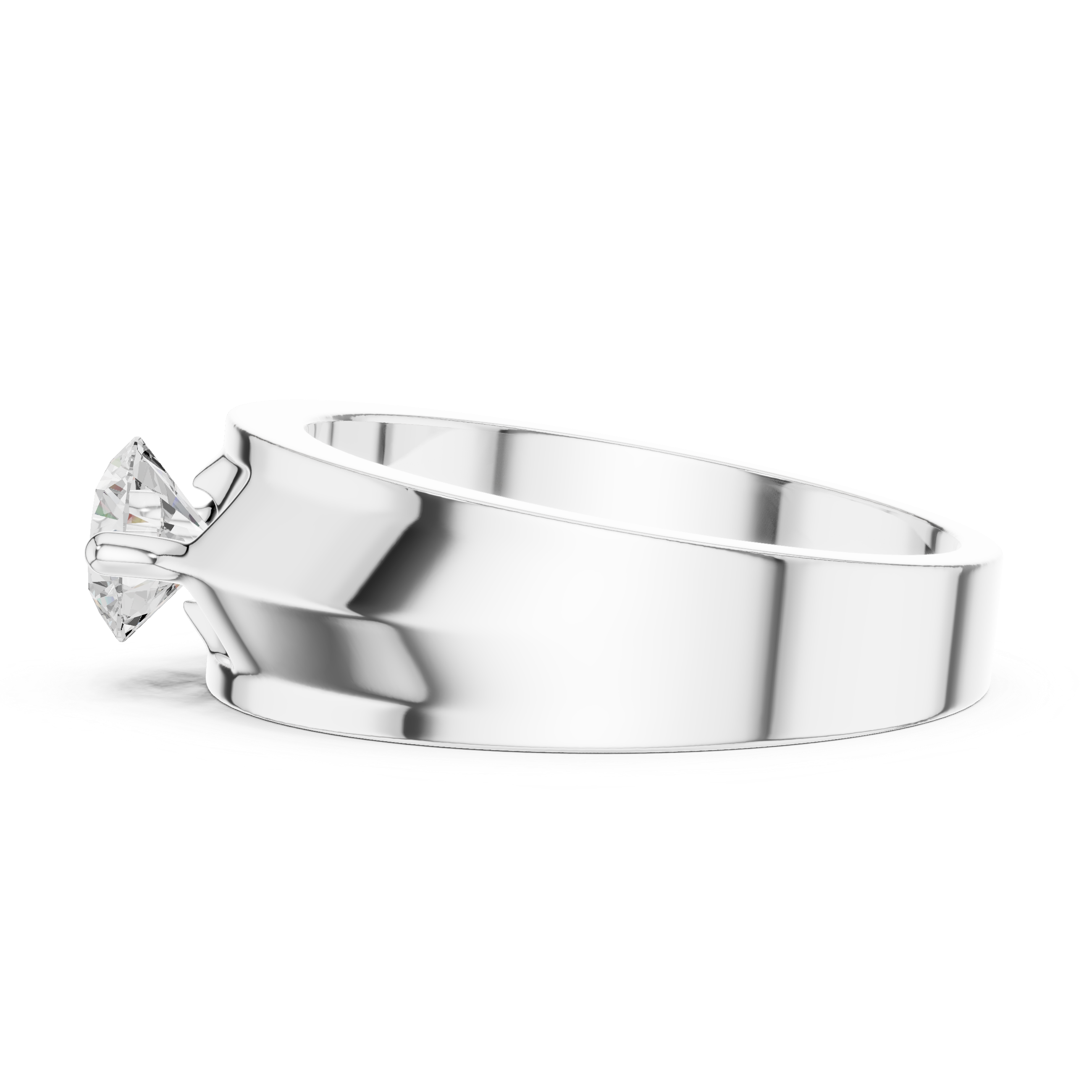 Men’s Two-Tone Solitaire Diamond Ring – Brushed Center Band with 0.75 CT Round Stone