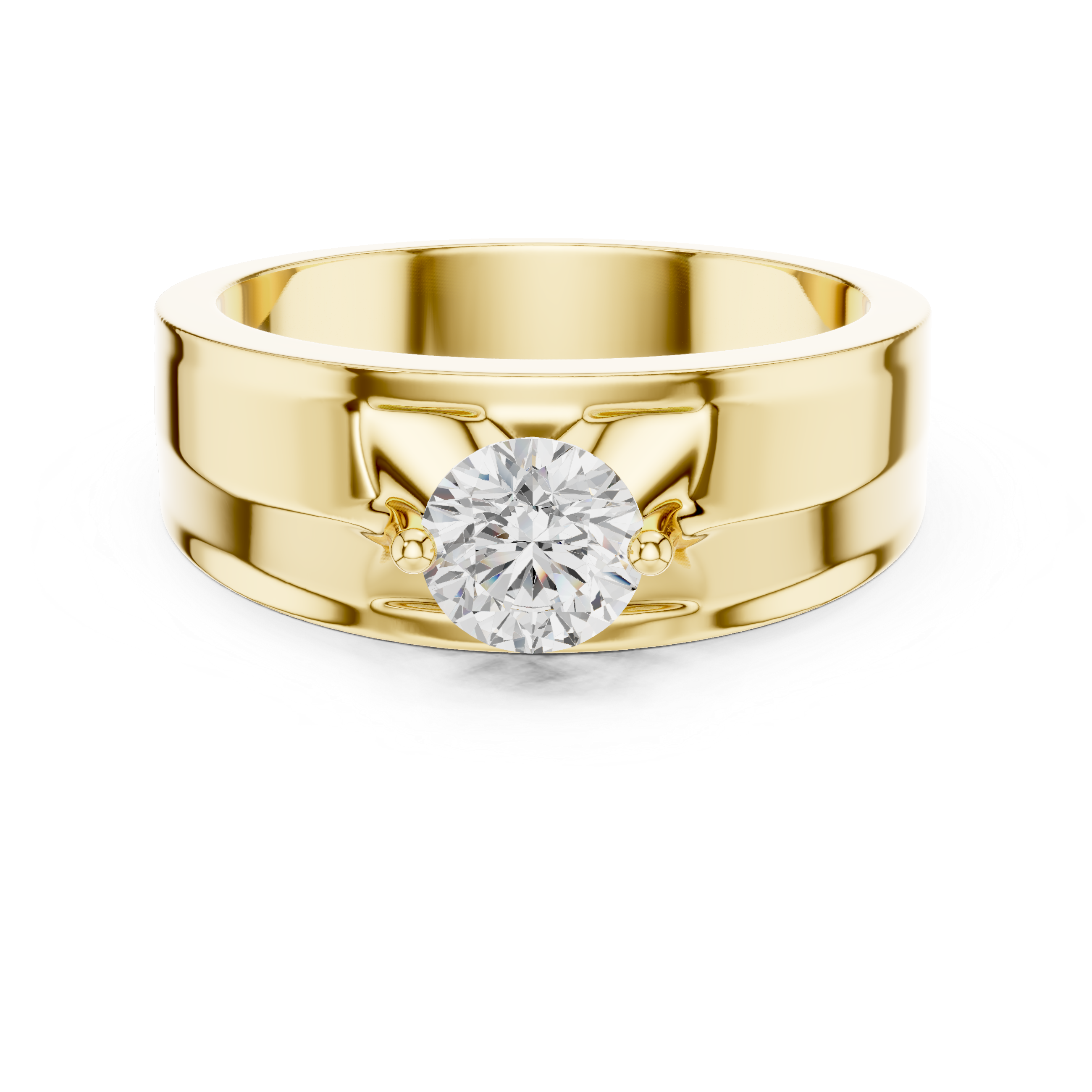 Men’s Two-Tone Solitaire Diamond Ring – Brushed Center Band with 0.75 CT Round Stone