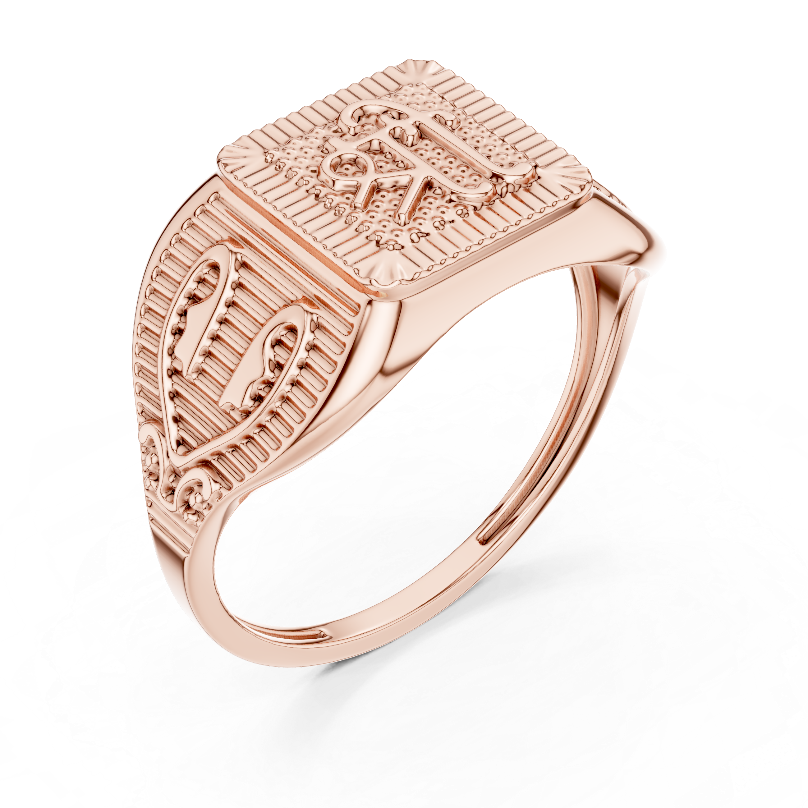 Personalized Monogram Signet Ring – Vintage Inspired Men's Initial Ring with Ornamental Side Details