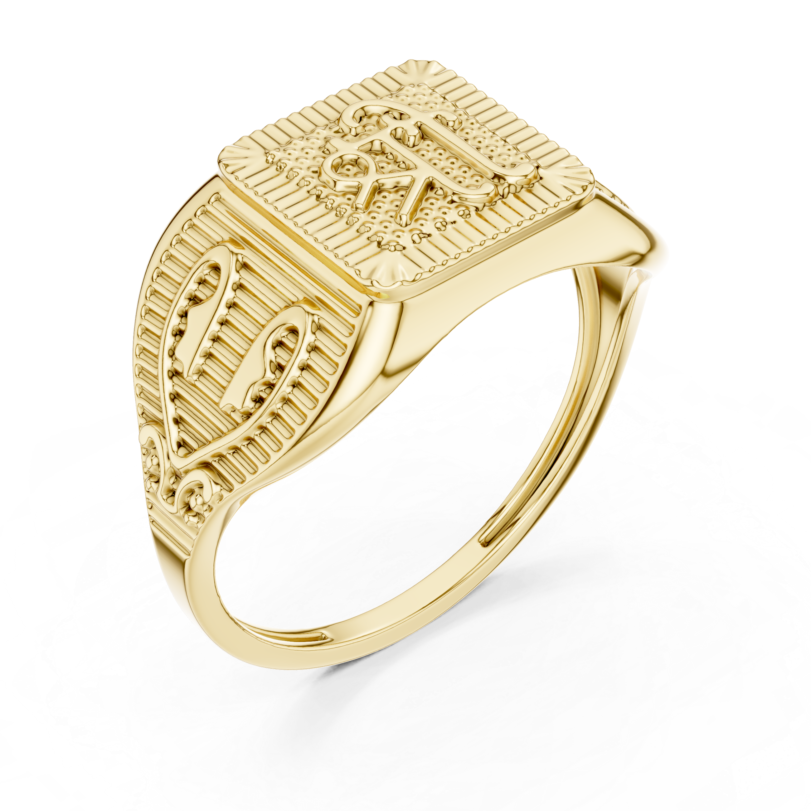 Personalized Monogram Signet Ring – Vintage Inspired Men's Initial Ring with Ornamental Side Details