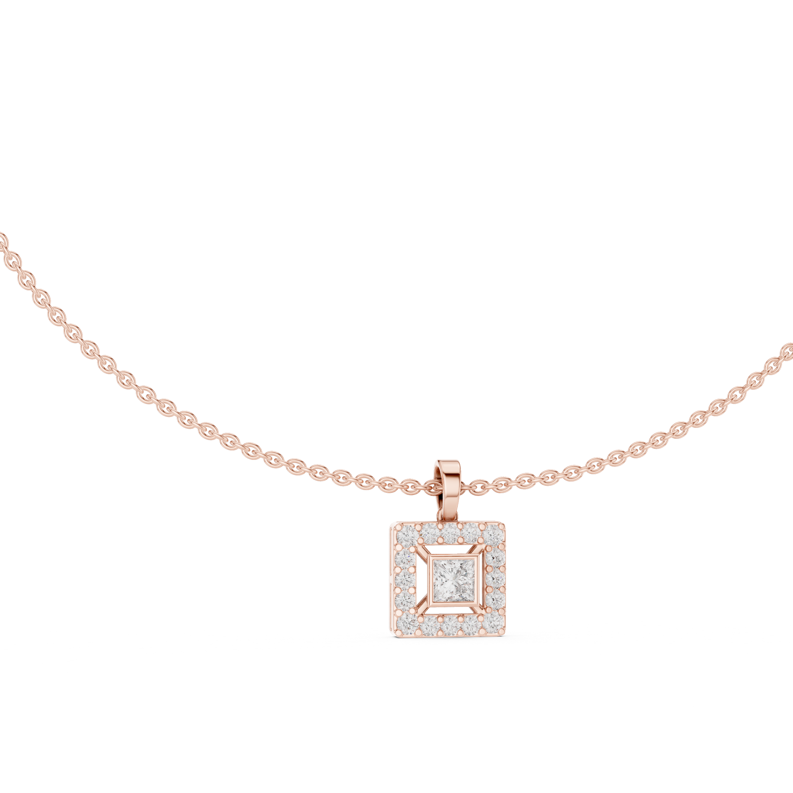 Square Halo Diamond Necklace