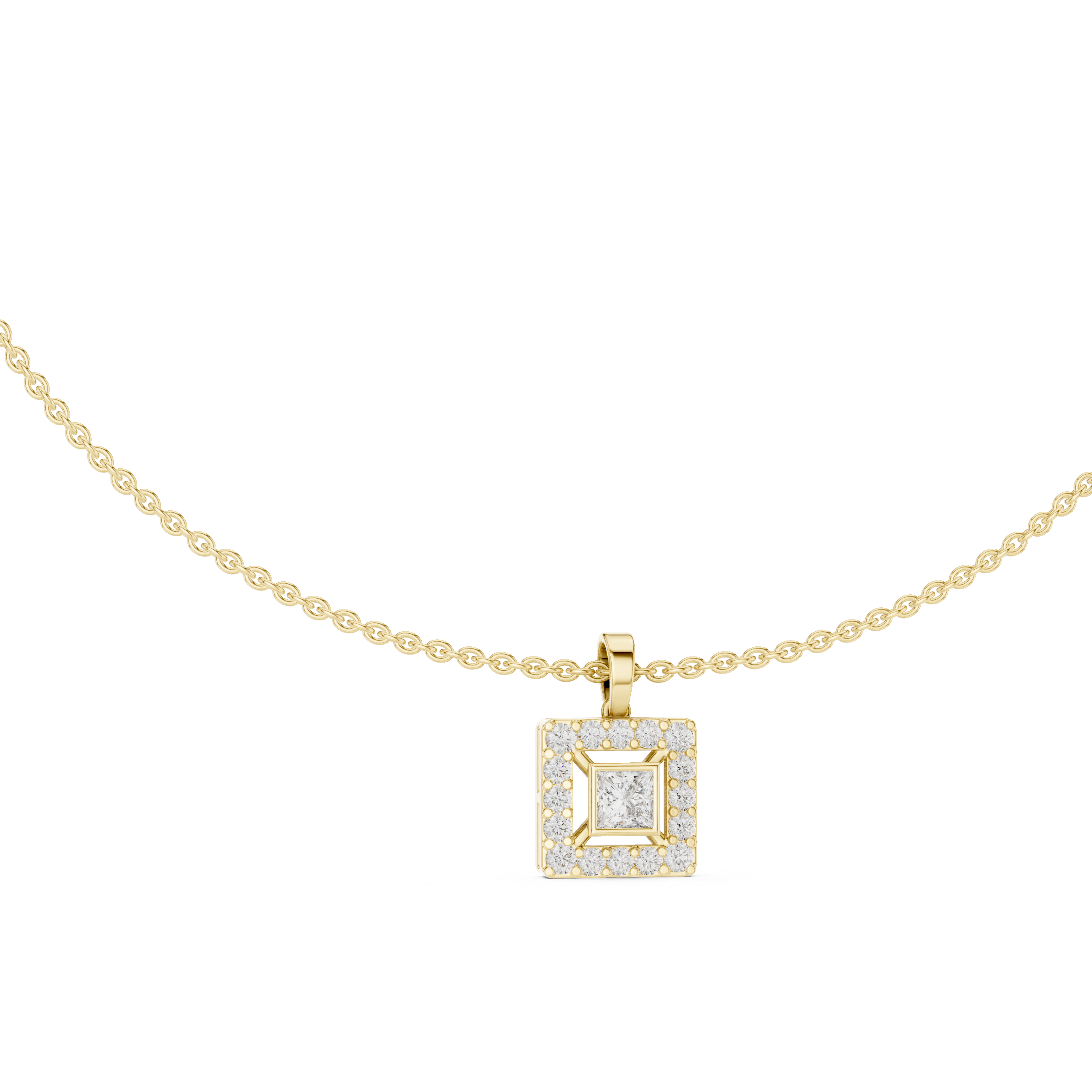 Square Halo Diamond Necklace