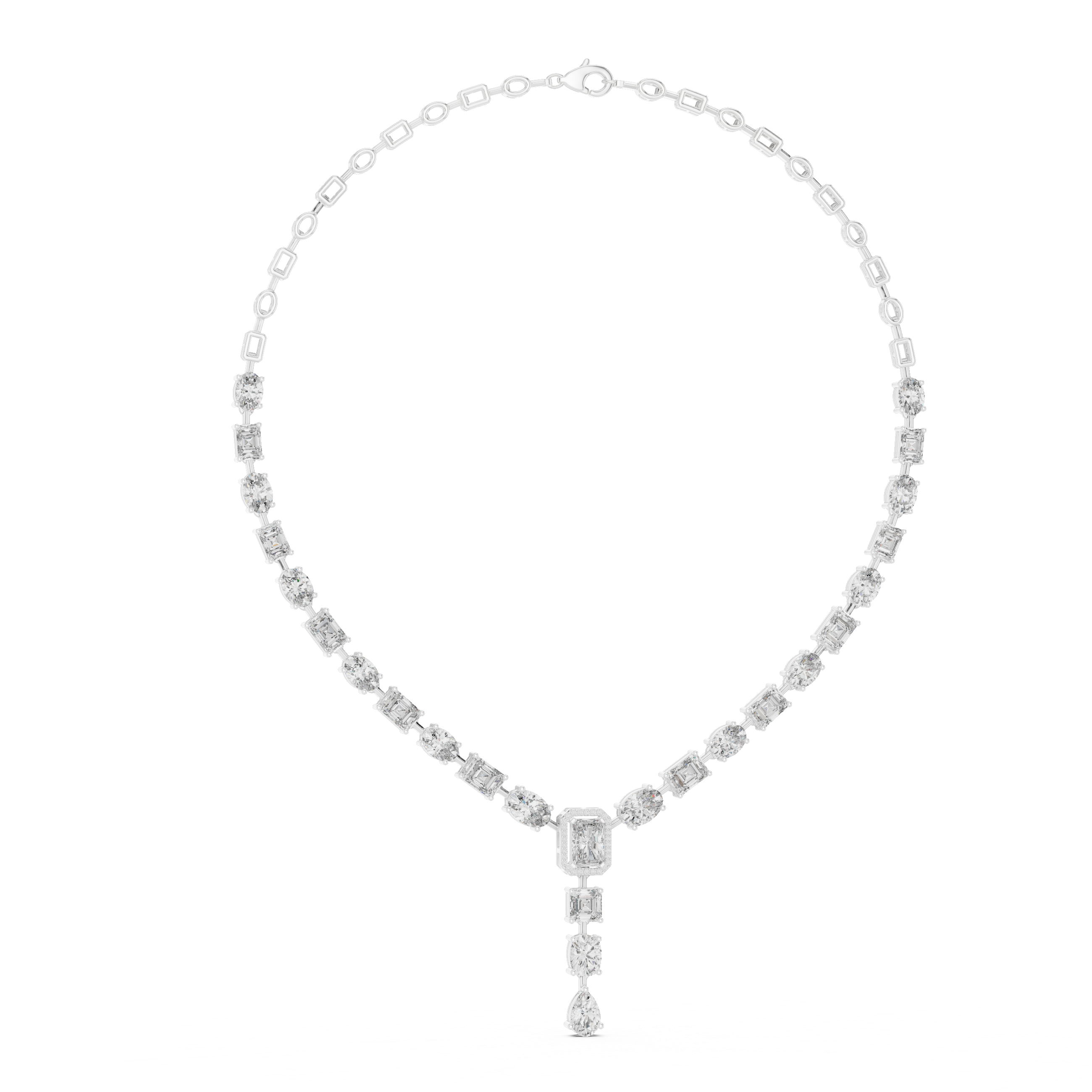 Elegant Multi Shape Drop Diamond Necklace