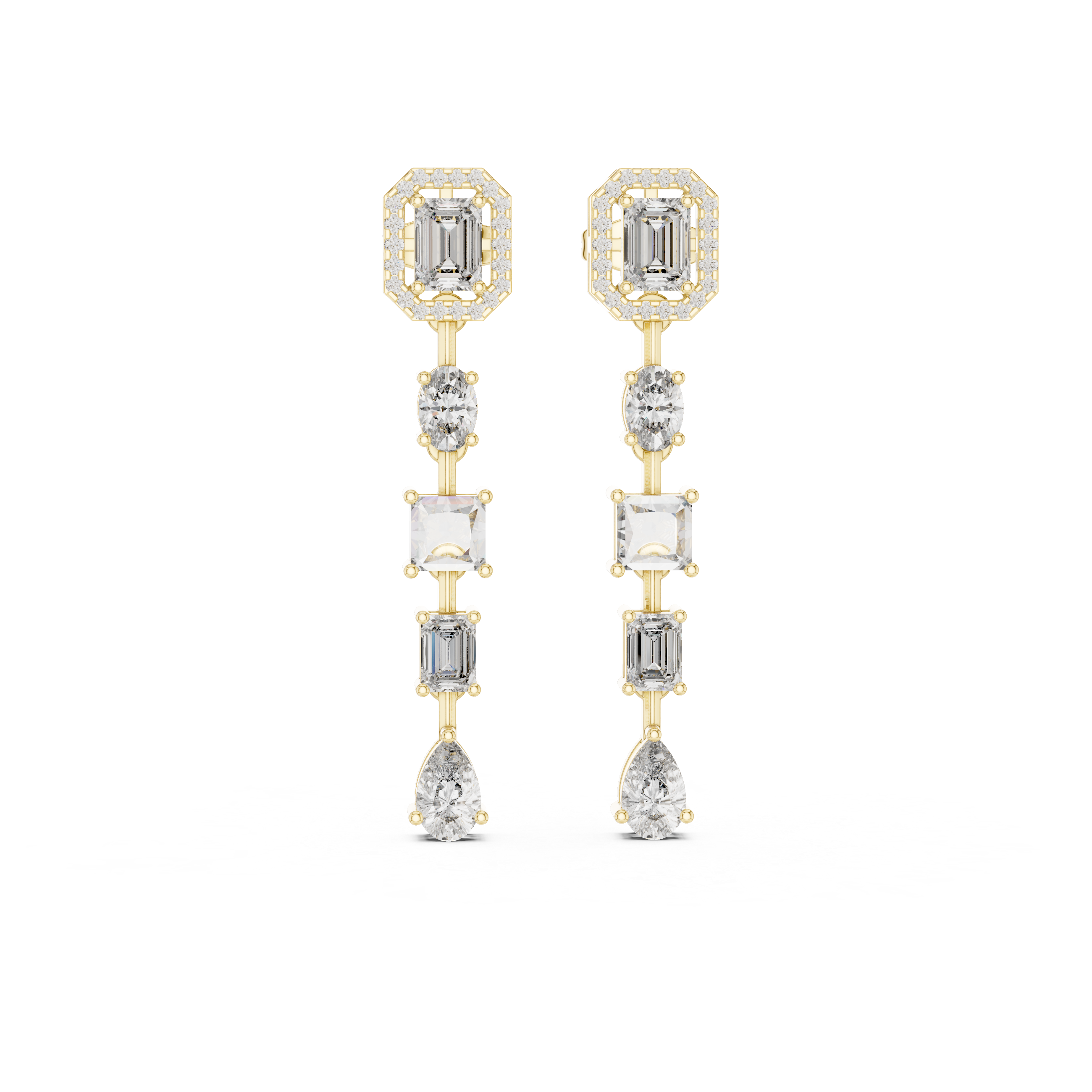 Emerald Halo Multi-Shape Diamond Drop Earrings
