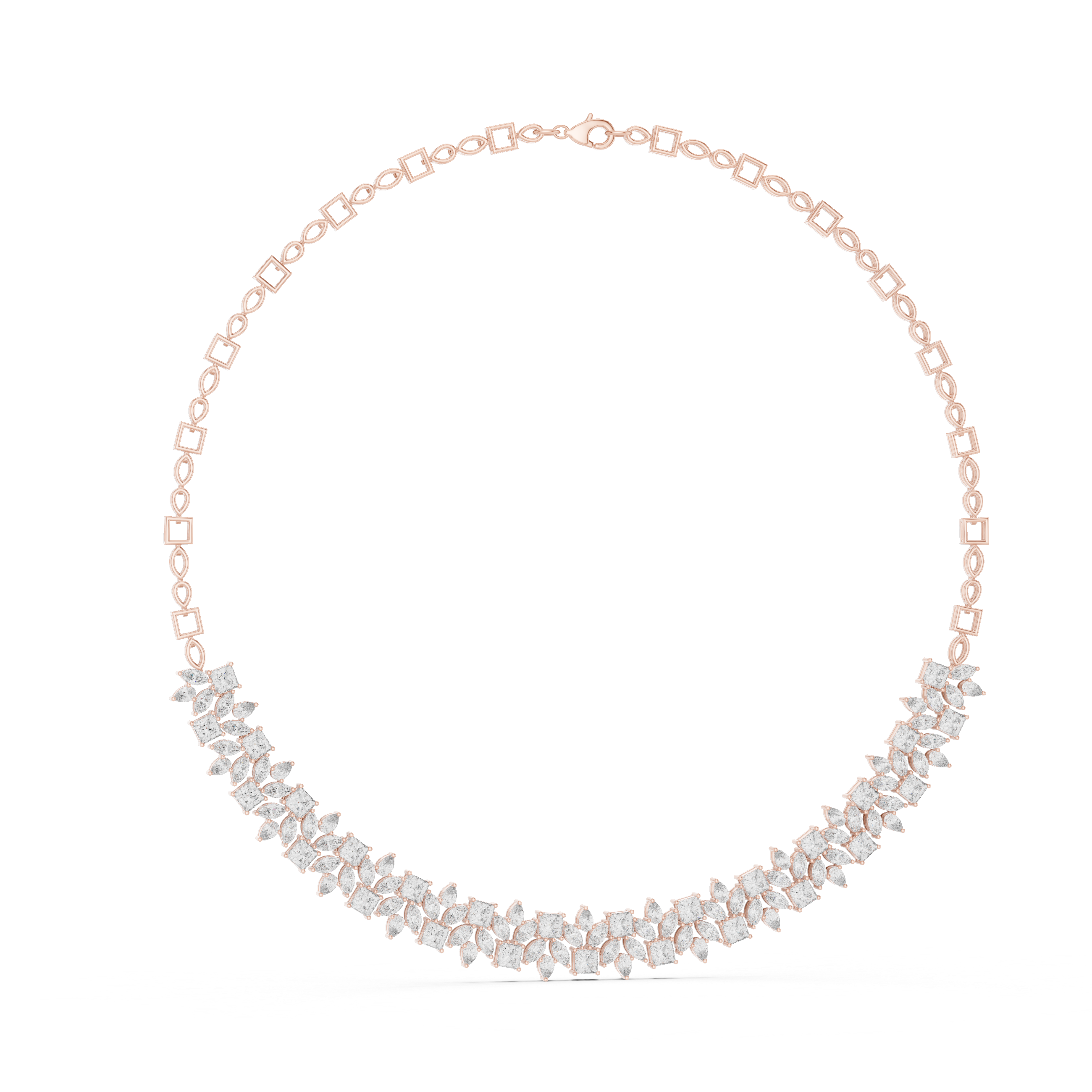 Floral Cluster Multi Shape Diamond Necklace