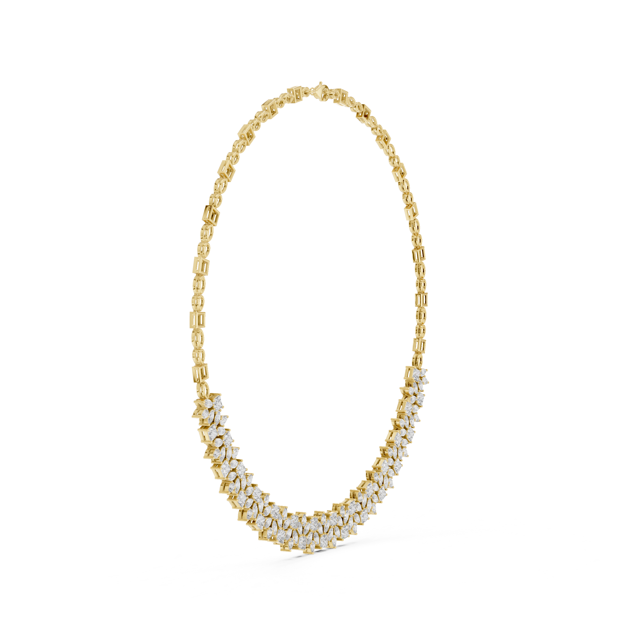 Floral Cluster Multi Shape Diamond Necklace