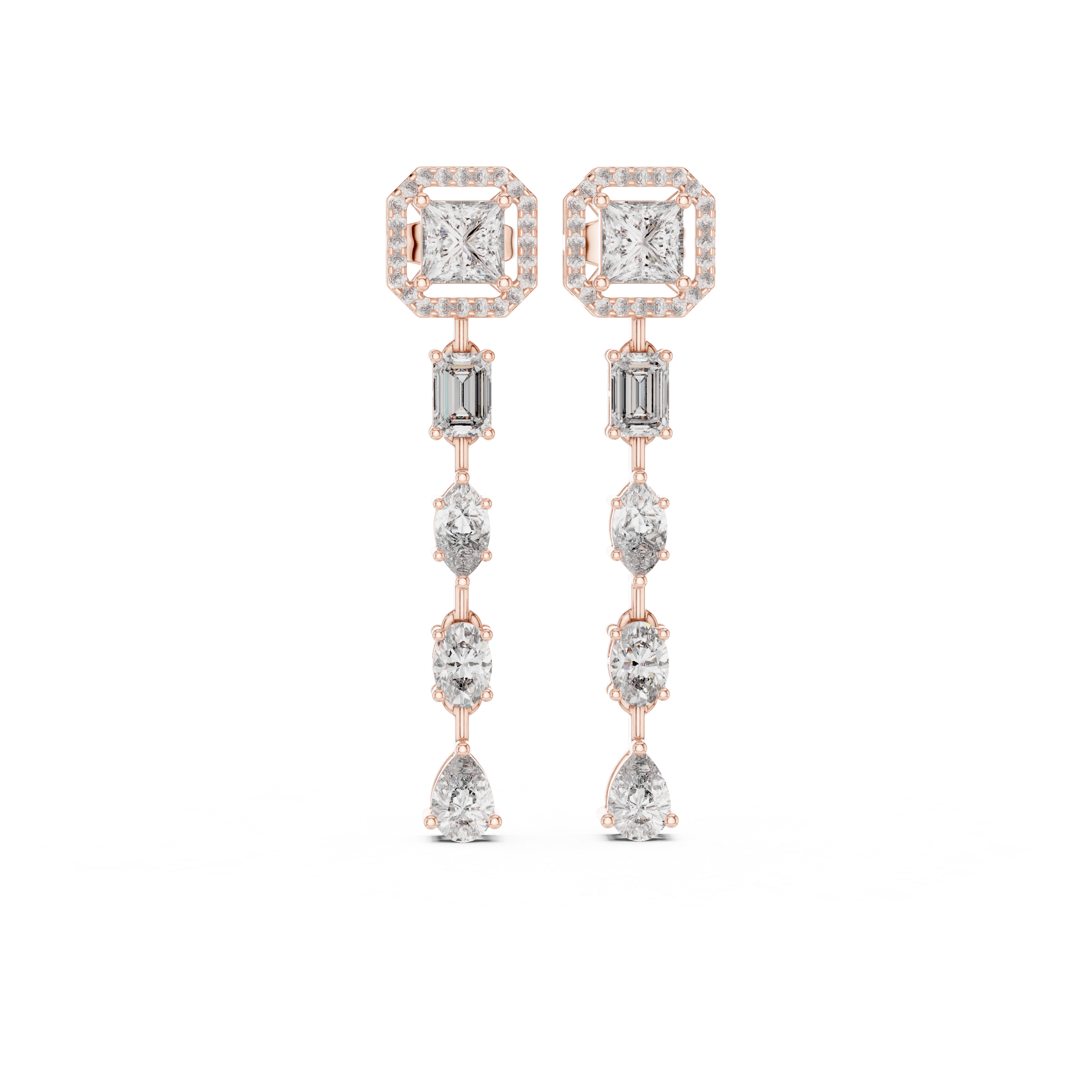 Princess Halo Multi-Shape Diamond Drop Earrings