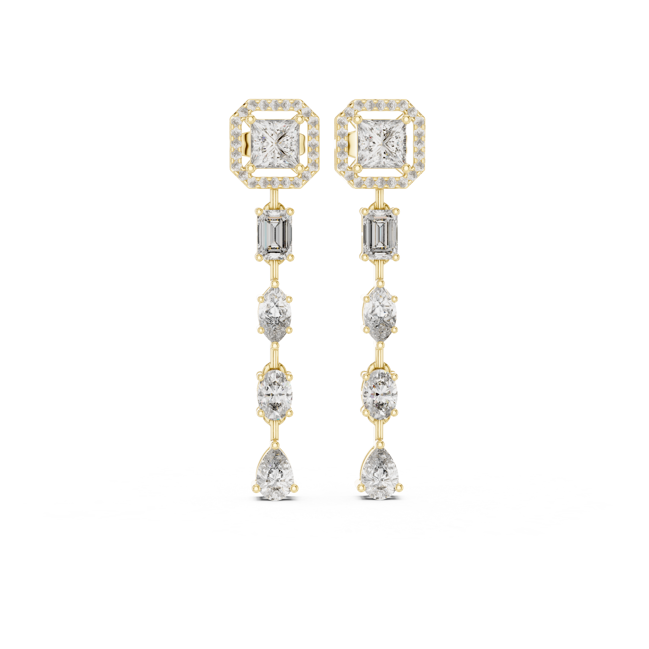 Princess Halo Multi-Shape Diamond Drop Earrings