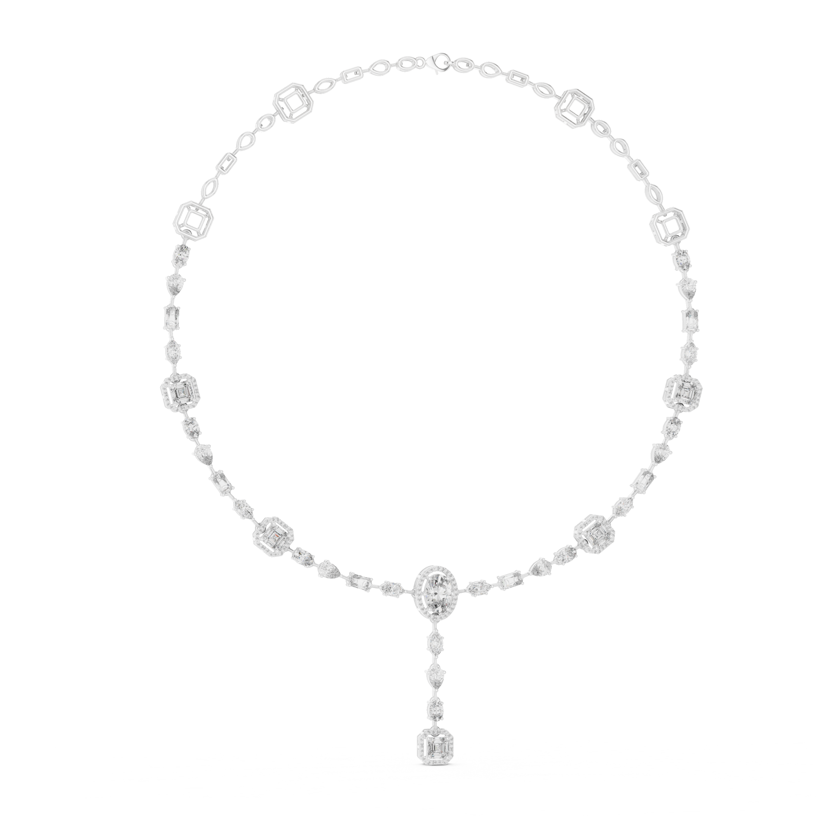 Multi Shape Halo Drop Diamond Necklace