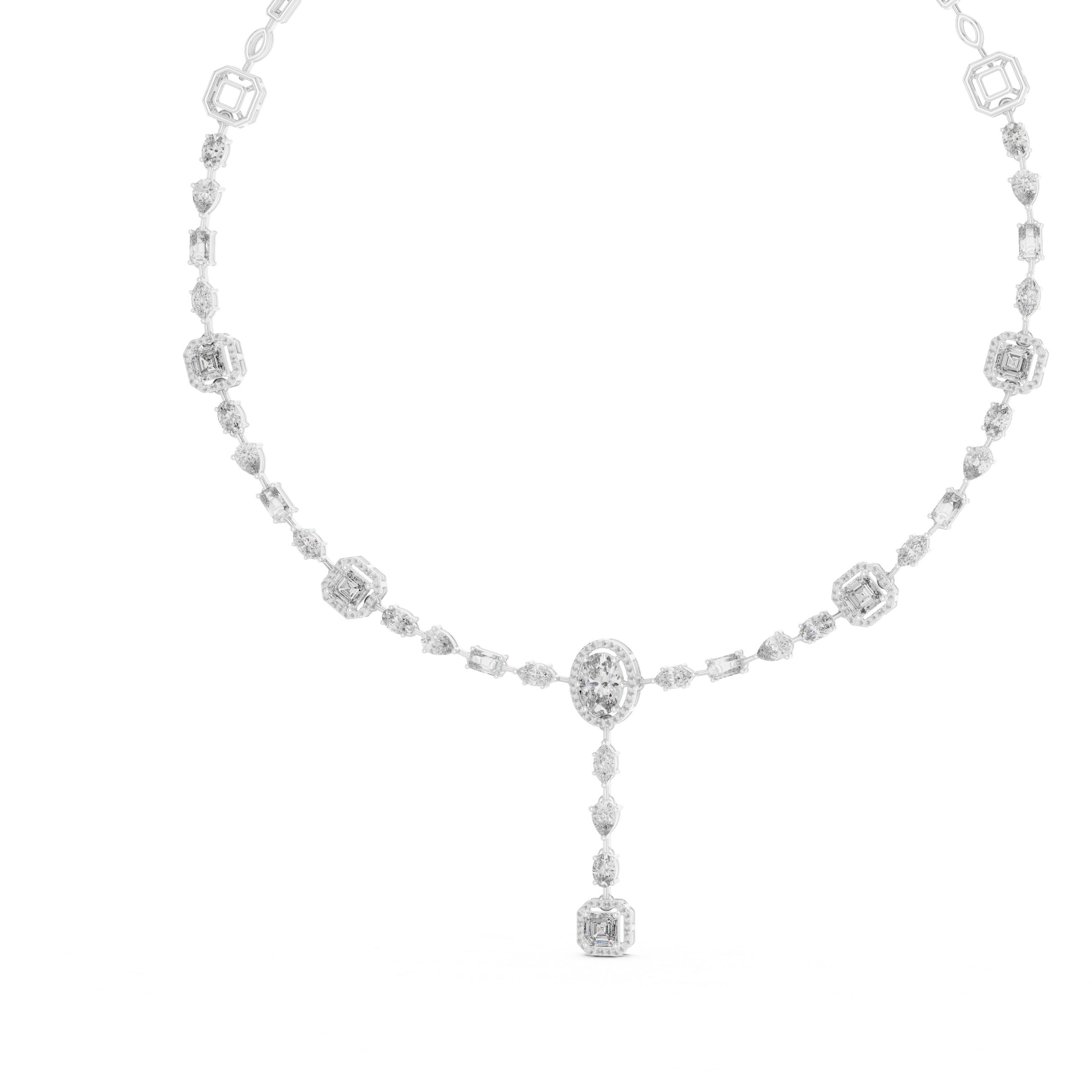 Multi Shape Halo Drop Diamond Necklace