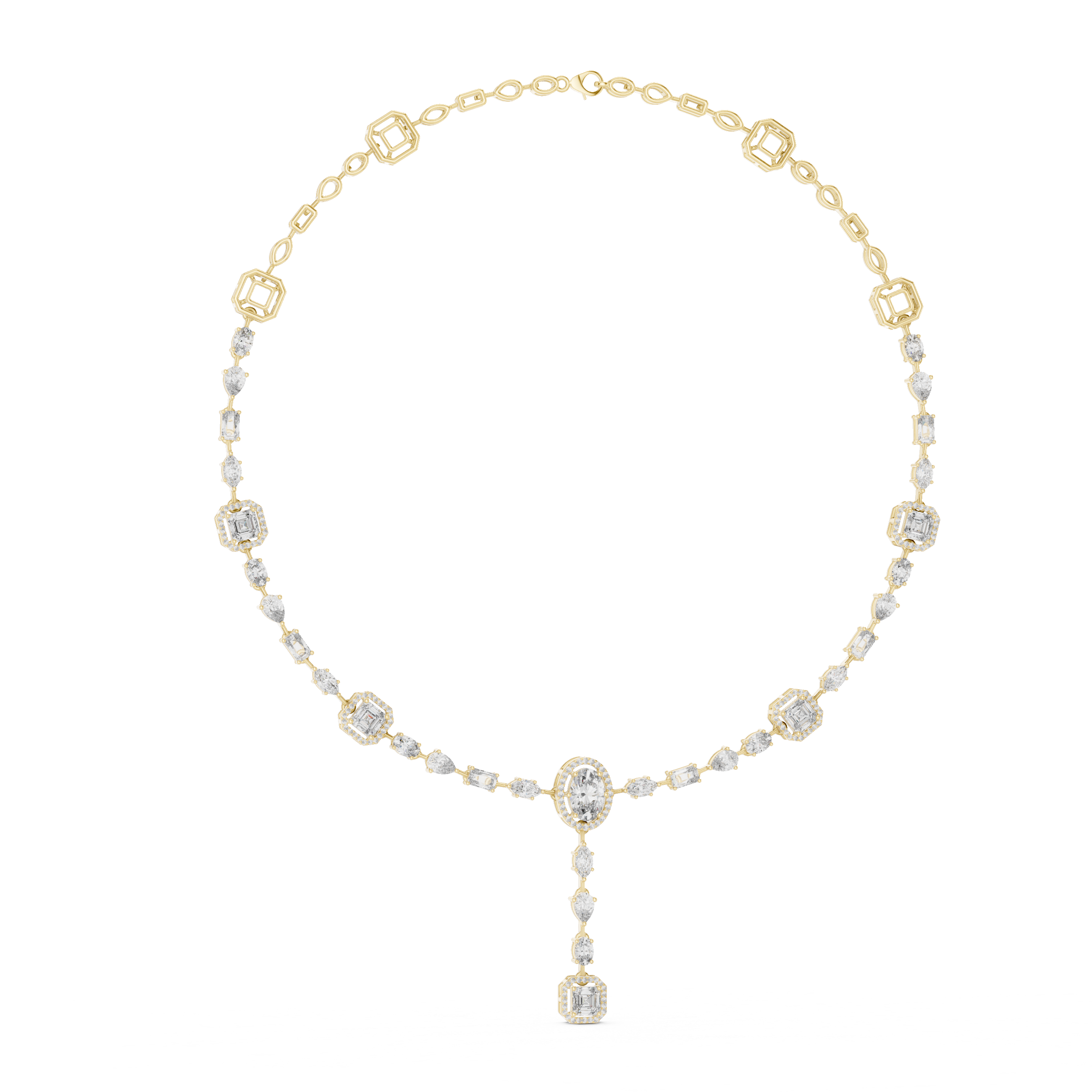 Multi Shape Halo Drop Diamond Necklace