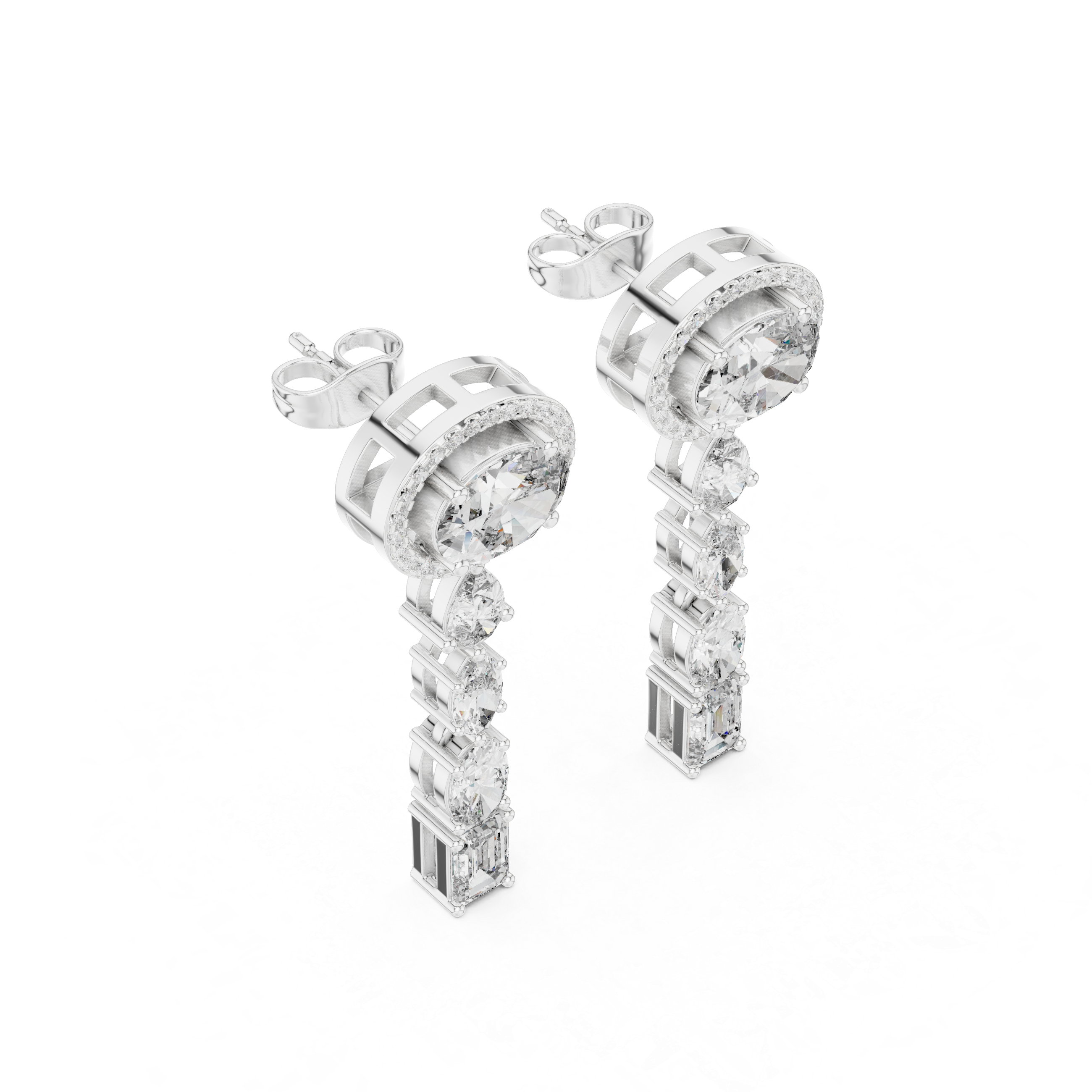 Oval Halo Multi-Shape Diamond Drop Earrings