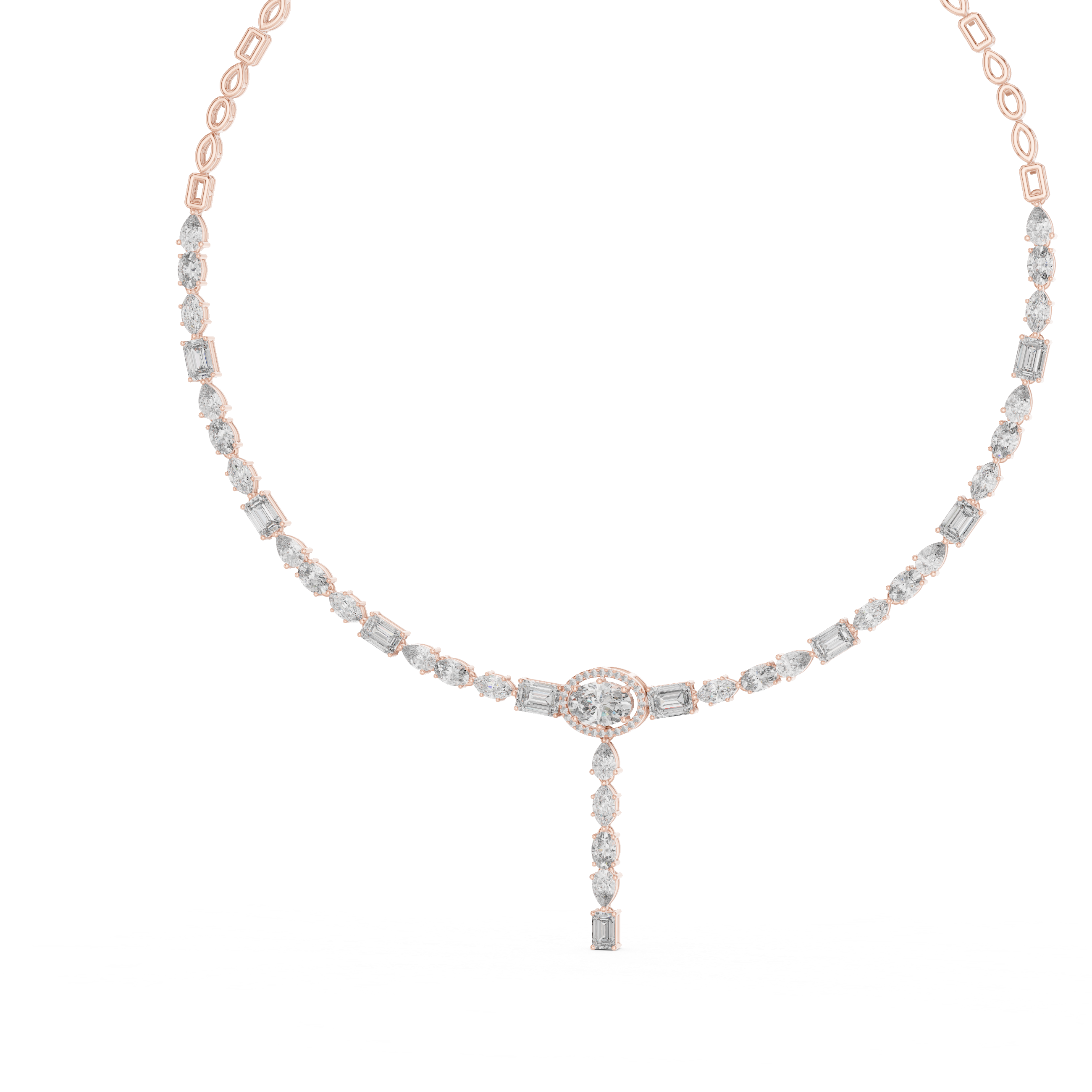 Elegant Multi Shape Drop Diamond Necklace