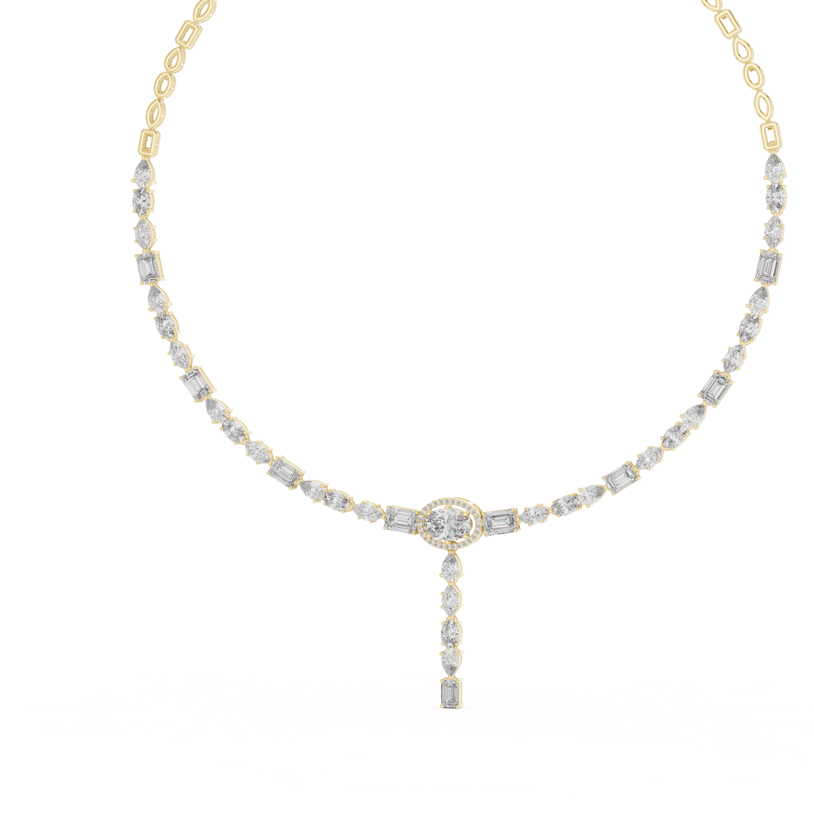 Elegant Multi Shape Drop Diamond Necklace