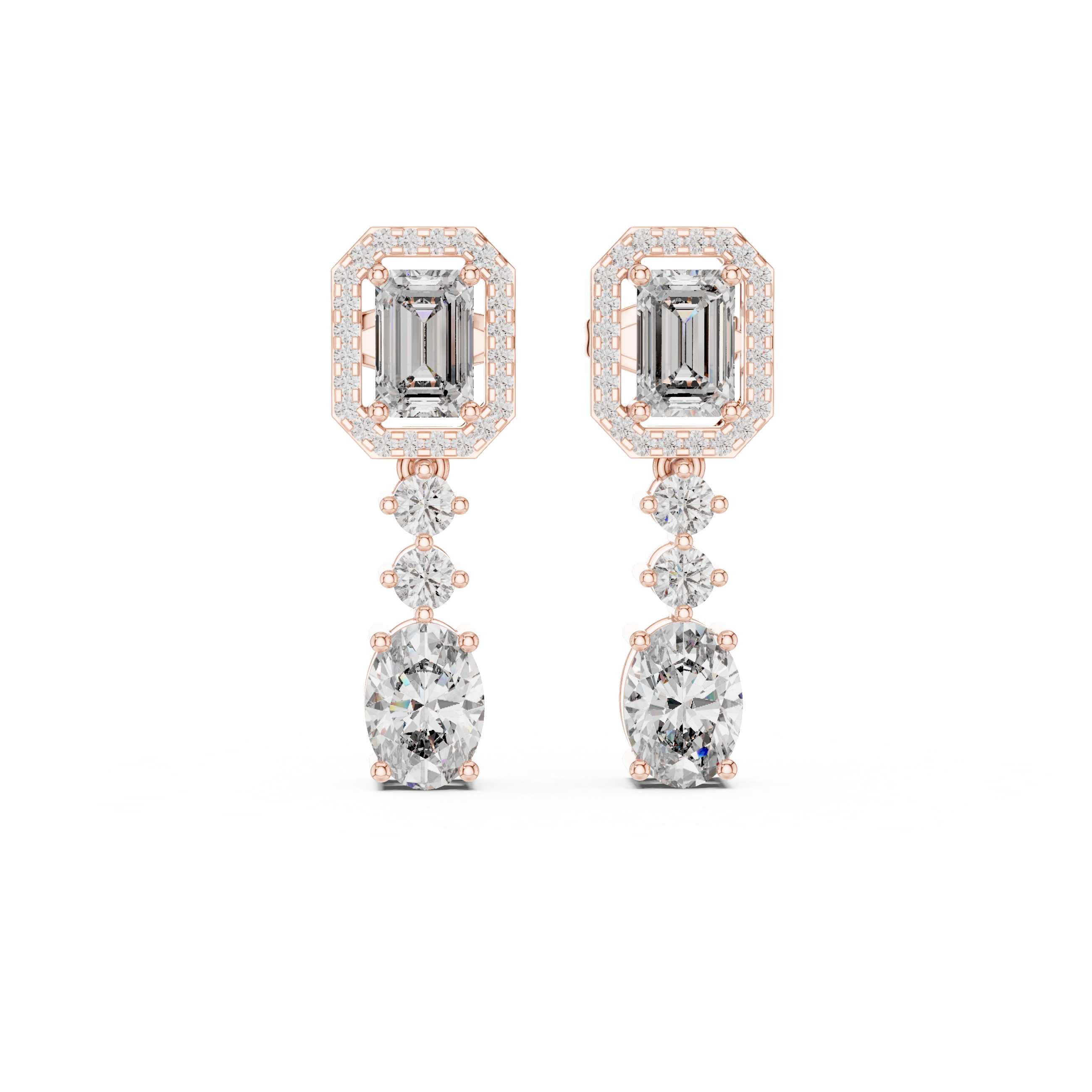 Emerald Halo Multi-Stone Diamond Drop Earrings