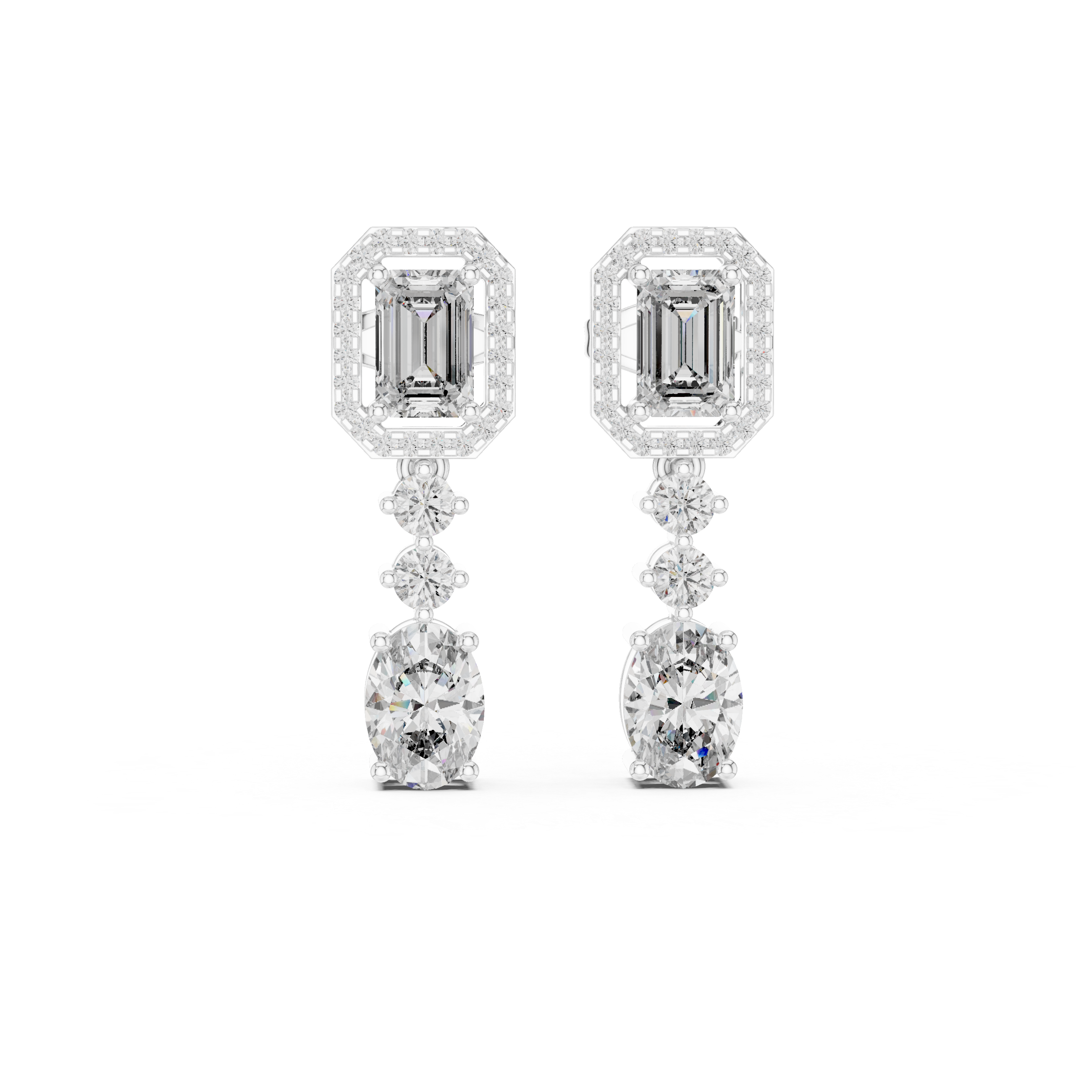 Emerald Halo Multi-Stone Diamond Drop Earrings