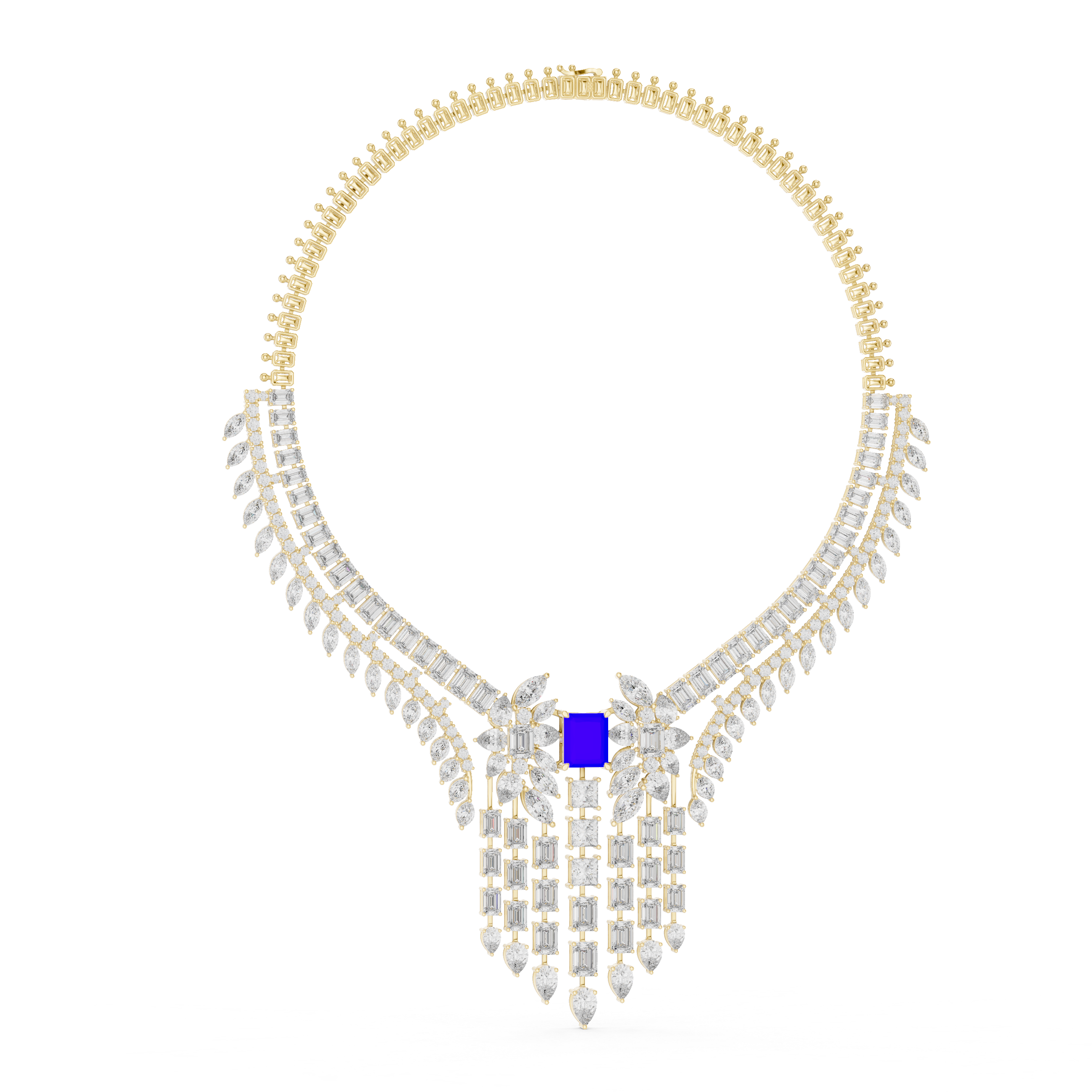 Royal Sapphire Cascade Diamond Statement Necklace