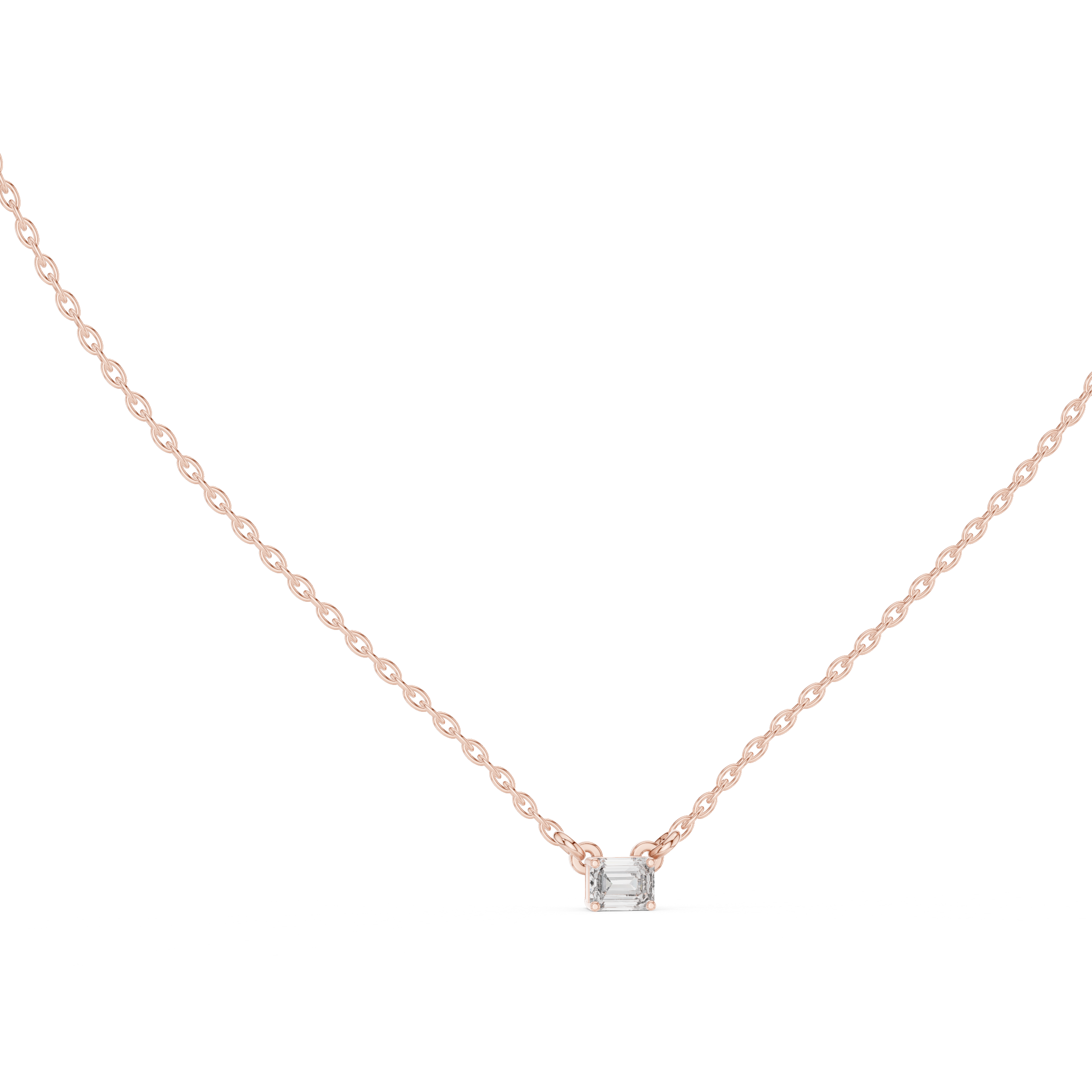 Minimal Emerald Cut Solitaire Diamond Pendant Necklace