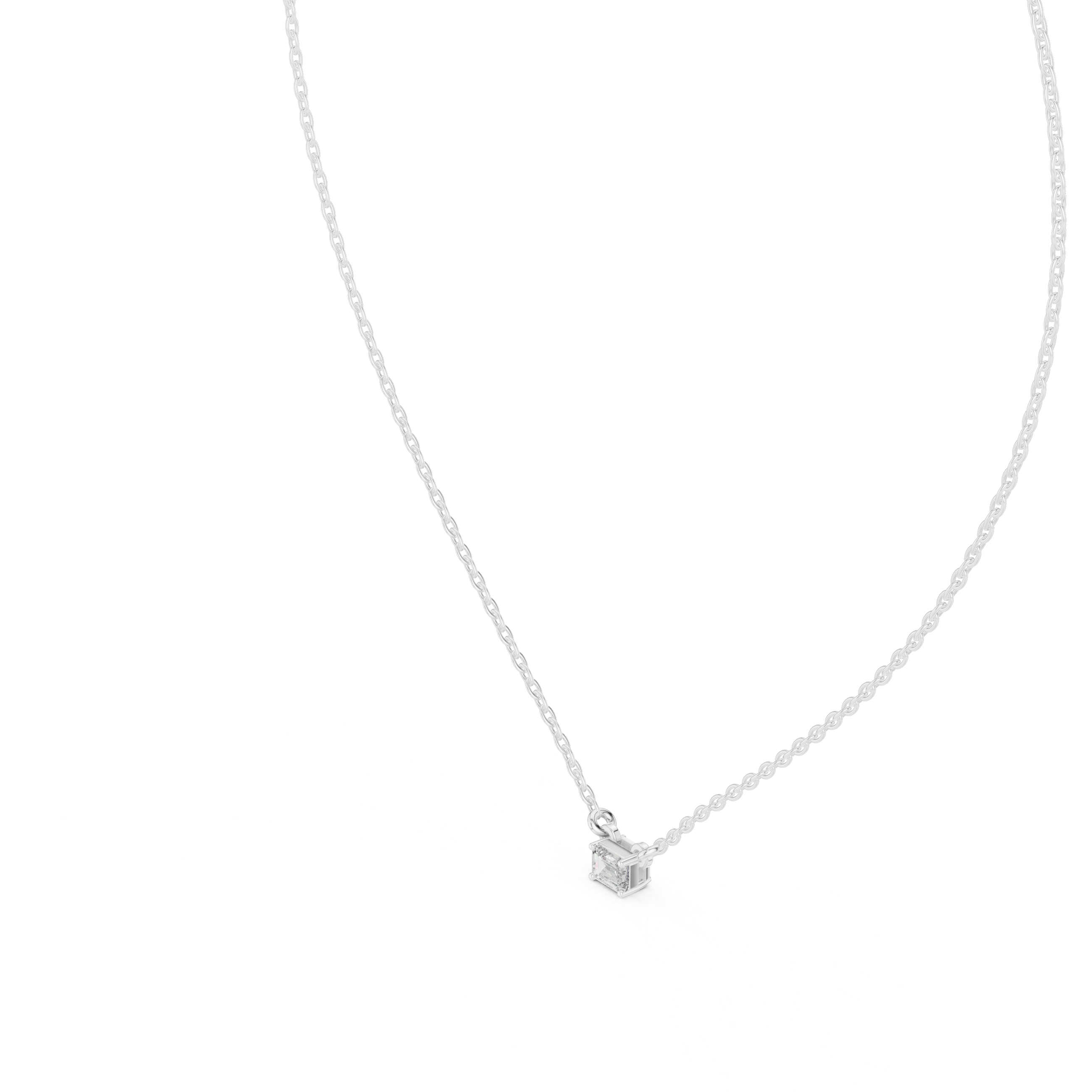Minimal Emerald Cut Solitaire Diamond Pendant Necklace